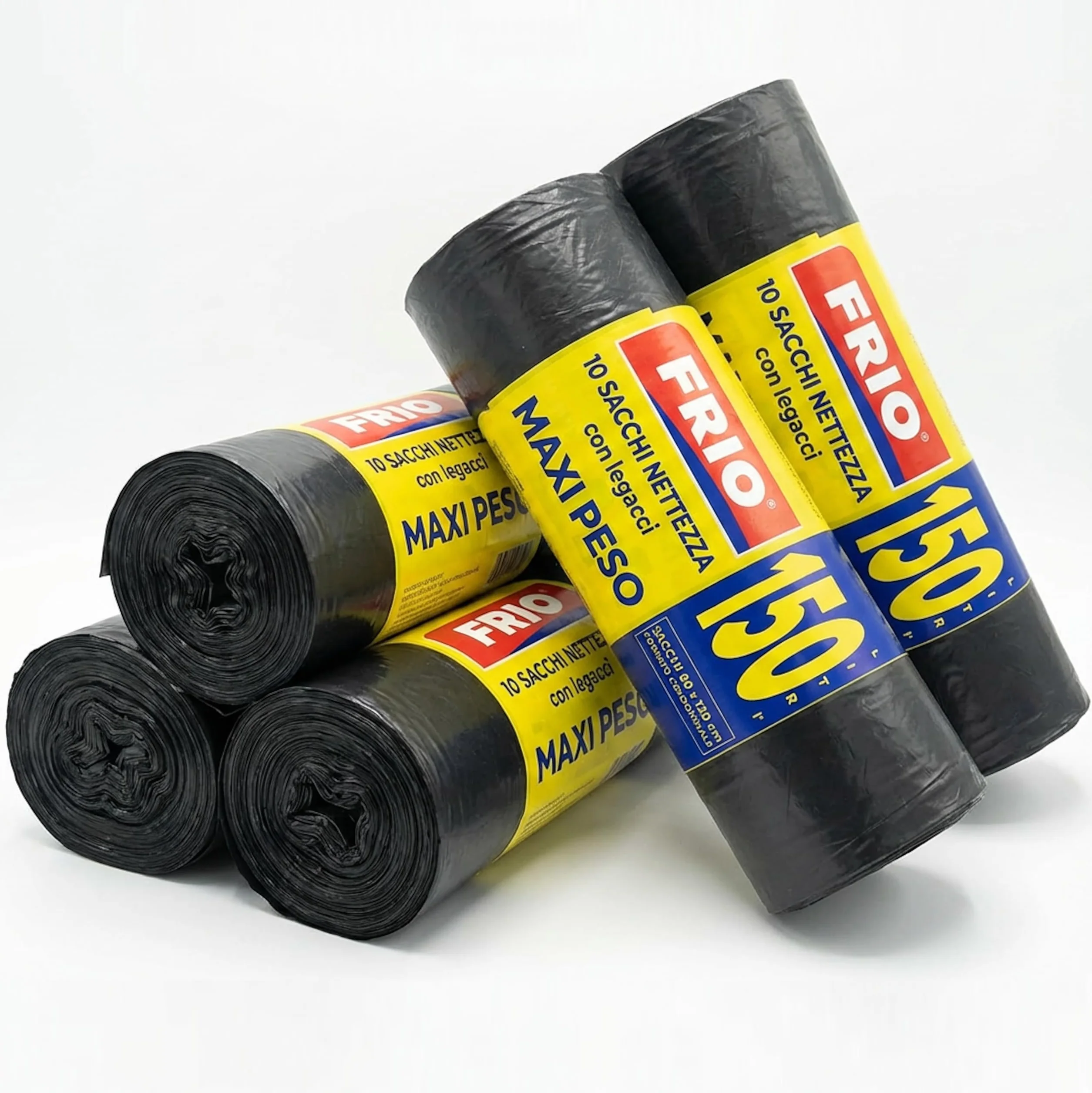 FRIO Sacchi Spazzatura 150L 80x120 cm MAXI PESO 50 Pezzi Legacci
