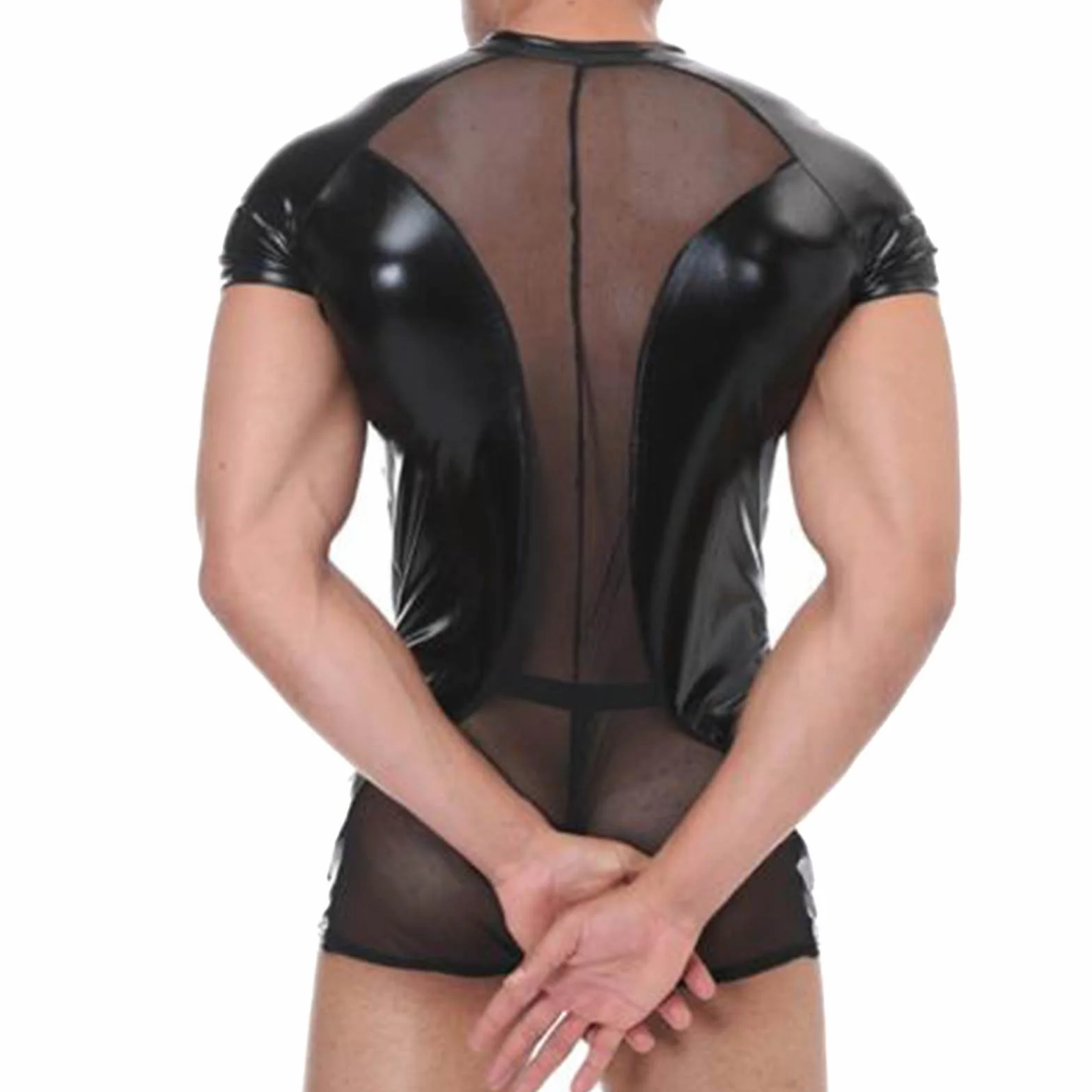 Canottiera da uomo in lattice slim fit biancheria intima a rete Techno maniche corte effetto bagnato