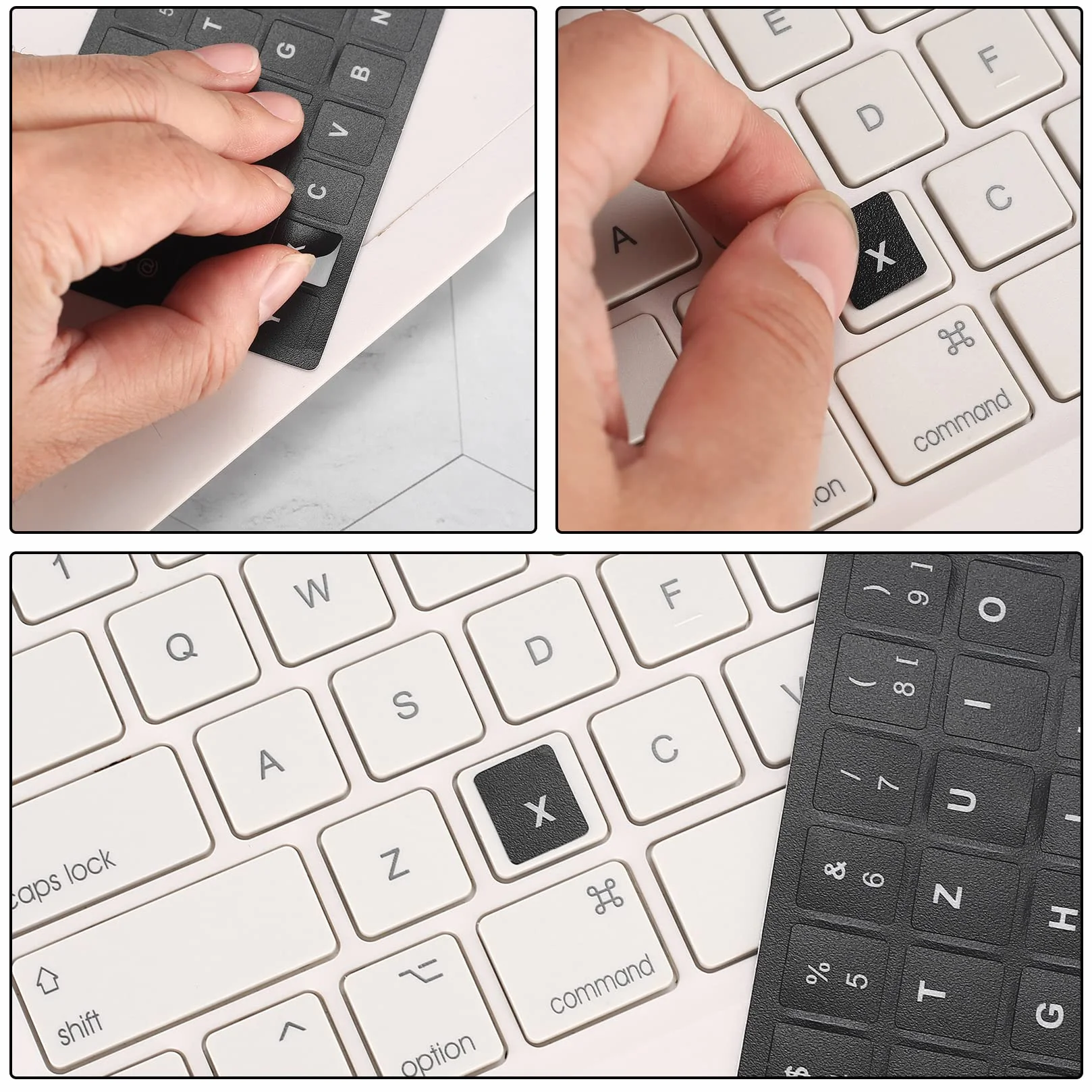 Tastiera Adesivi in Tedesco per Computer Portatile e Desktop, Kit di 7 Pezzi con Lettere Bianche su Sfondo Nero