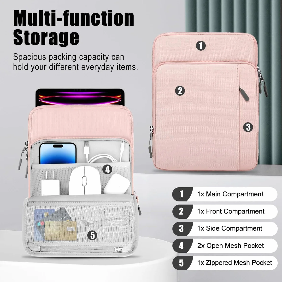 TiMOVO 13 Pollici Custodia per Tablet con Tracolla per iPad Air 13", iPad Pro 13"/ Pro 12.9", Surface Pro 12, Galaxy Tab S10 Plus/S10 FE+/S10 FE Plus, Remarkable Paper Pro 11.8", Rosa