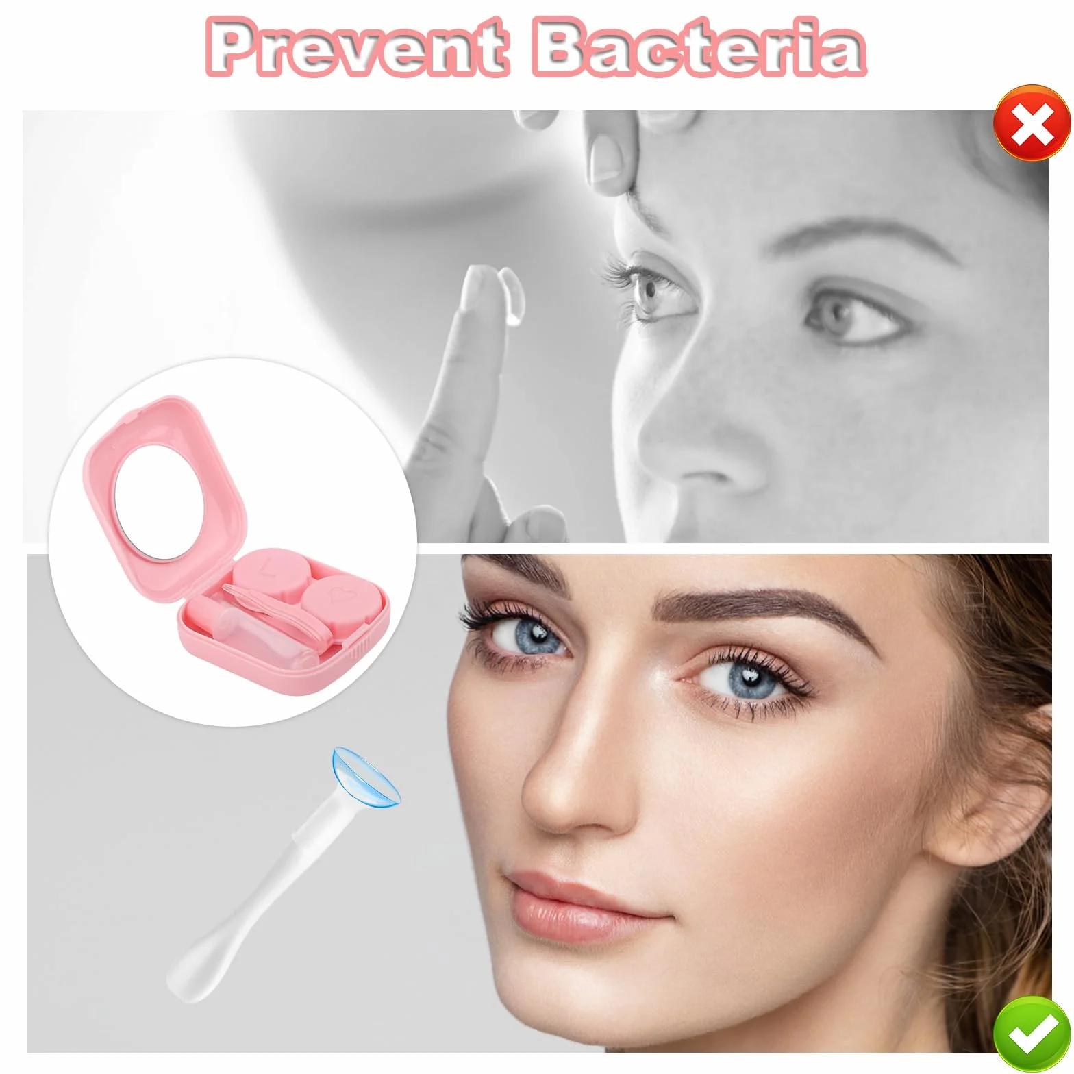 Custodia per Lenti a Contatto con Specchio, Porta Lenti da Viaggio Igienica Rosa