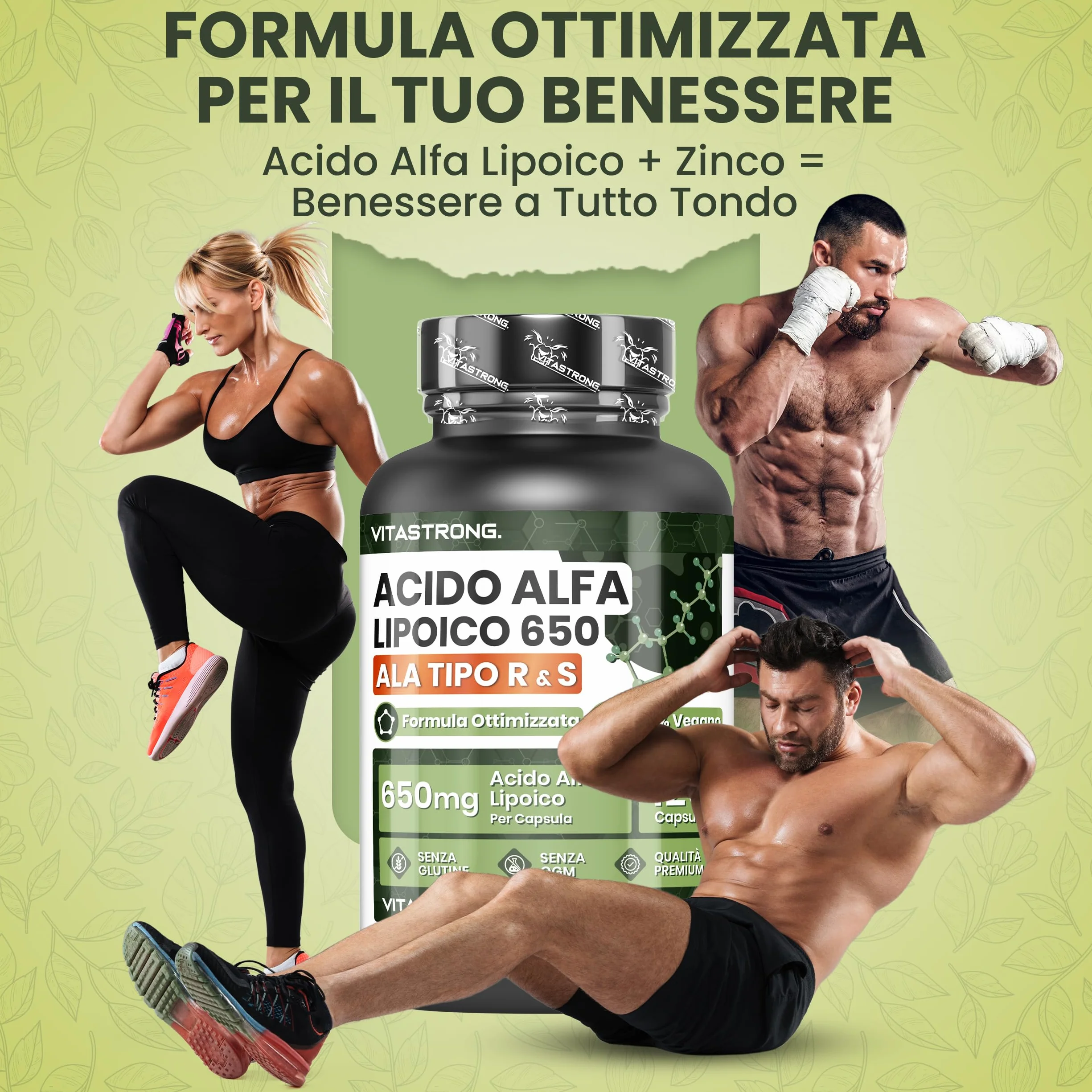 Vitastrong Acido Alfa Lipoico 650mg 120 Capsule Integratore Vegano Senza Glutine