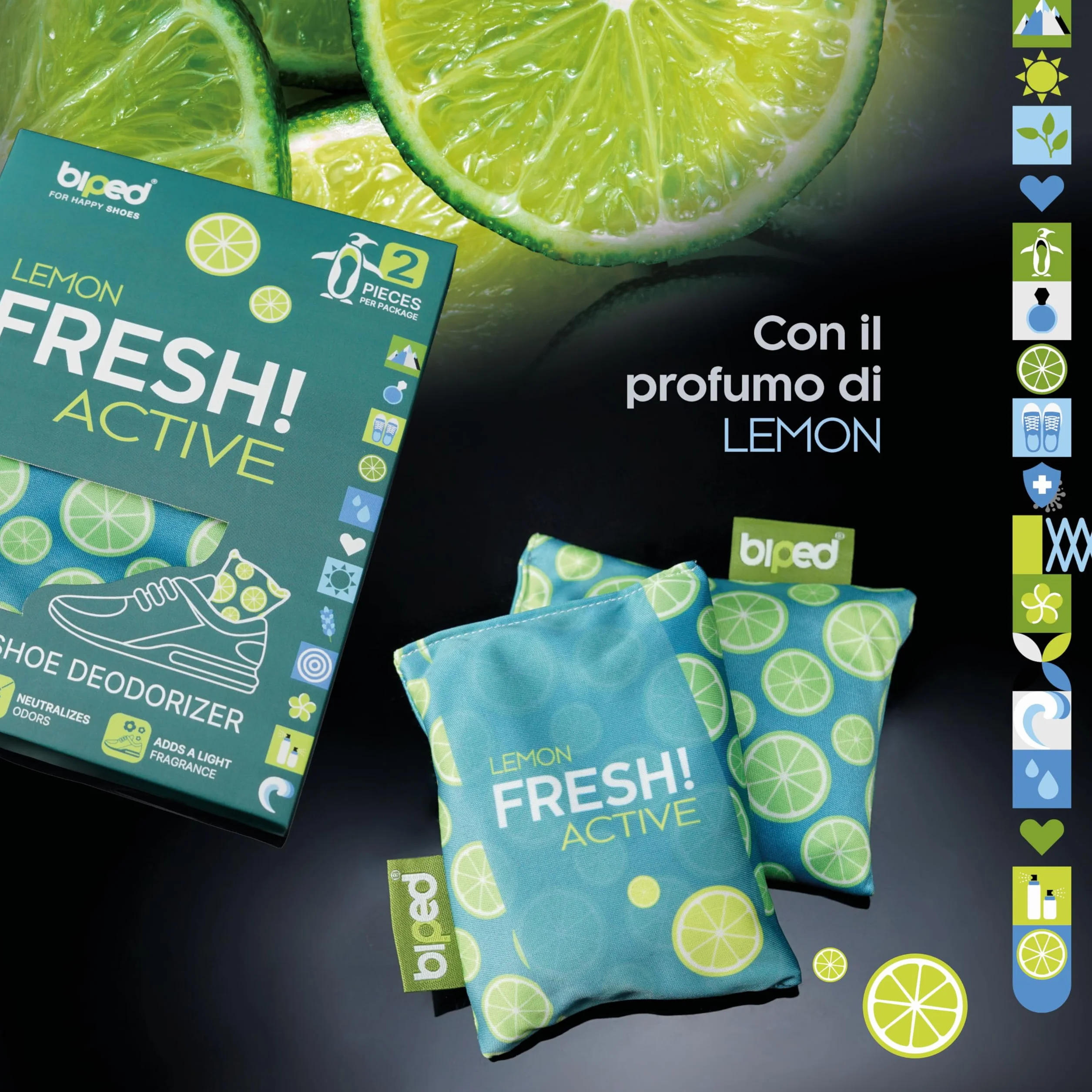biped FRESH! ACTIVE Deodorante per scarpe con carbone attivo di bambù cuscino profumato o versione PURE senza oli contro sudore e cattivi odori effetto asciugante (LEMON)