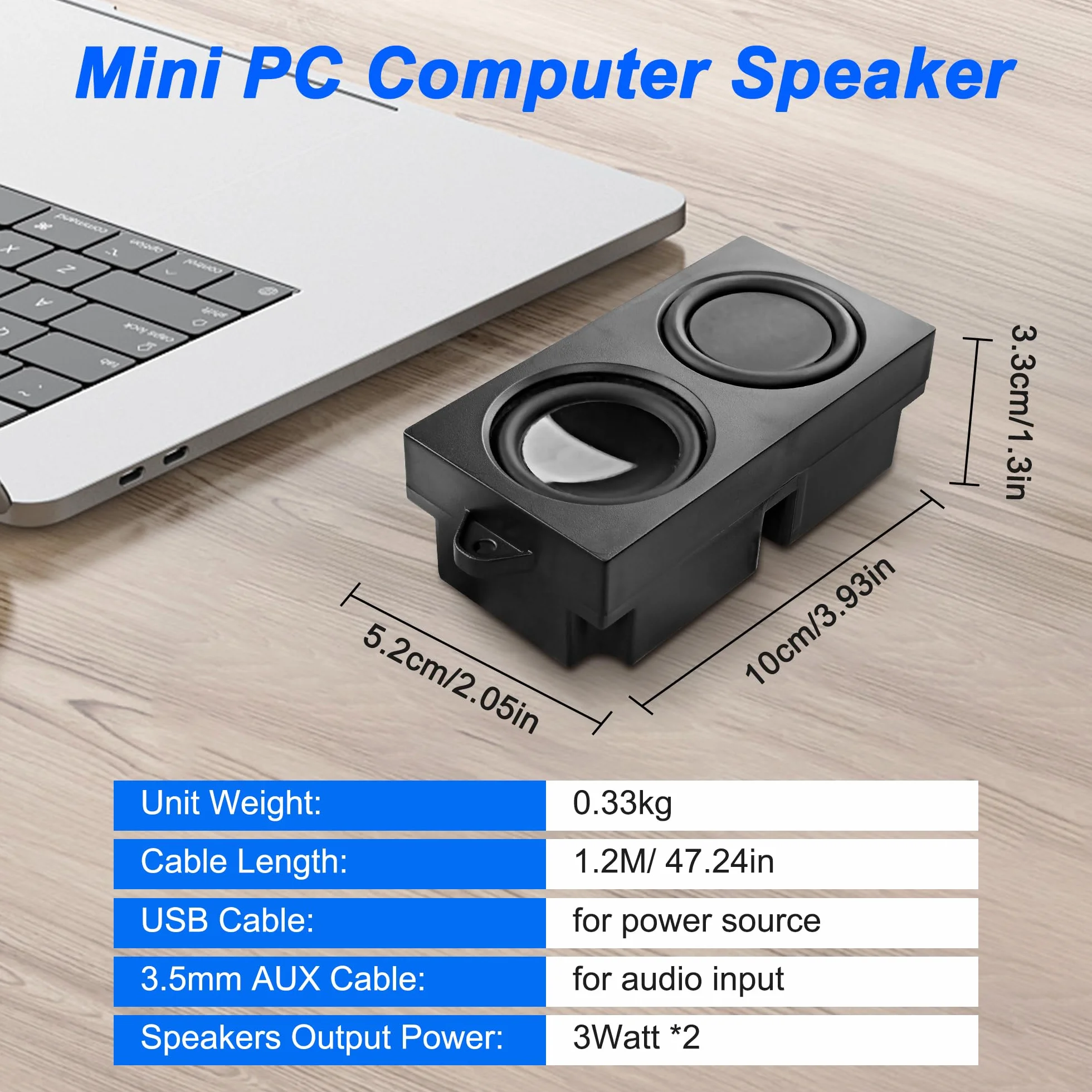 MEIRIYFA Mini Altoparlante USB PC con Controllo Volume 3.5mm AUX Jack Stereo per Desktop Tablet Telefono Nero 1.2M