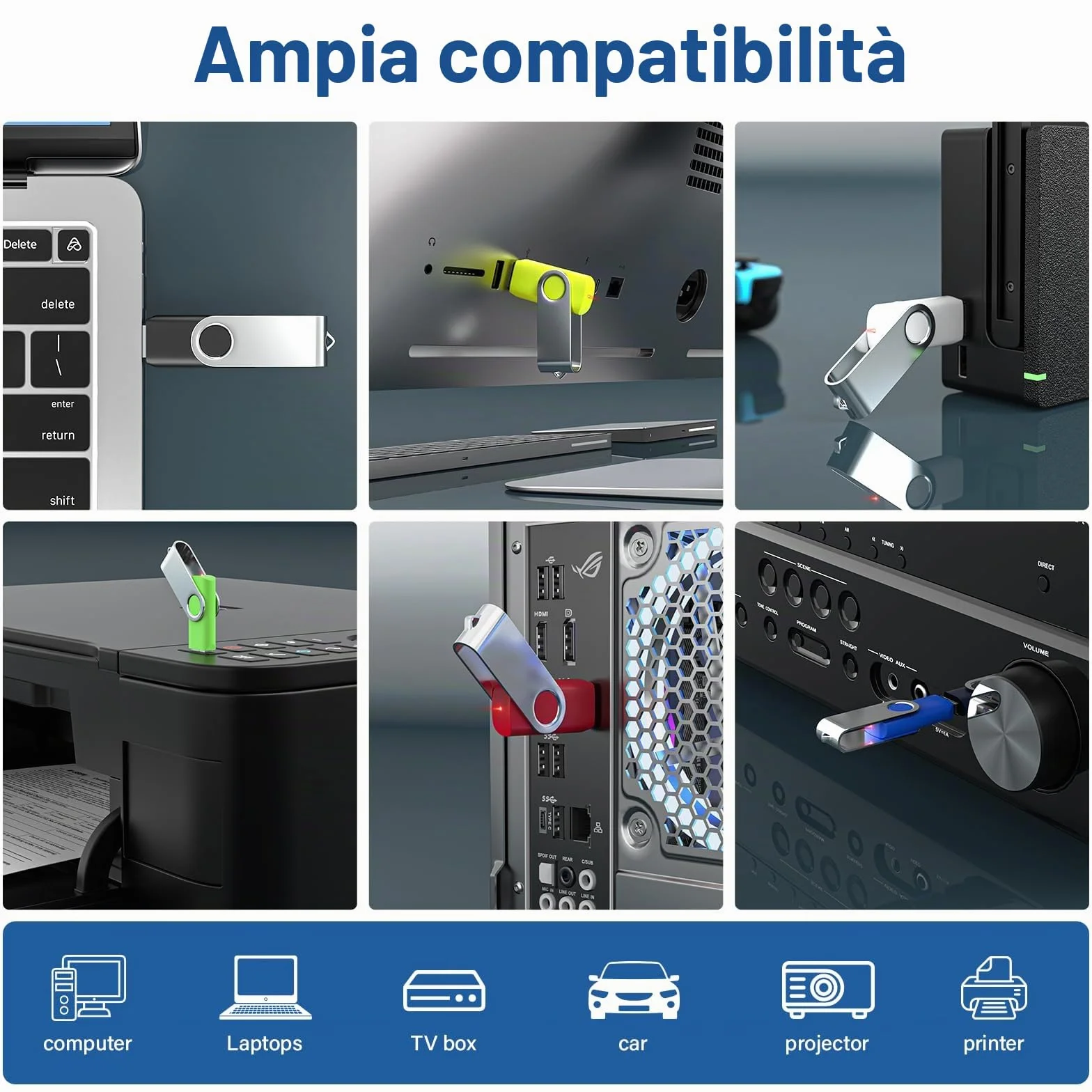 WOOOLKEN Chiavetta USB 8GB 10 Pezzi USB 2.0 Pen Drive Girevole Nero