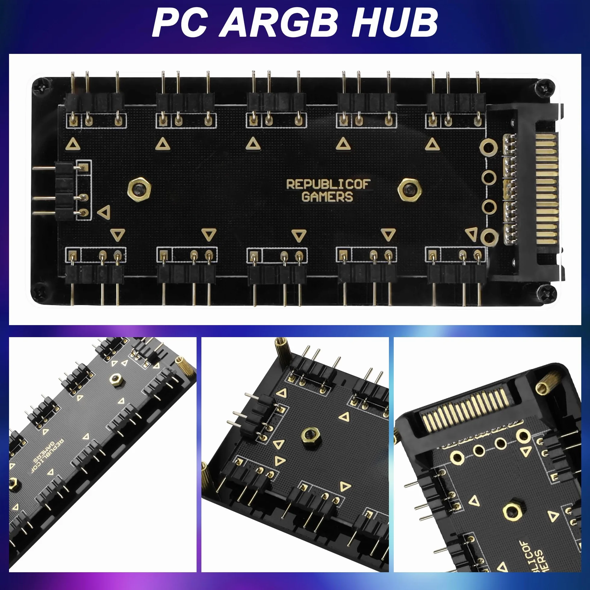 MEIRIYFA 5V 3PIN ARGB Splitter HUB 1 a 10 Vie LED Fan HUB Controller con 50CM Prolunga Cavo di Estensione SATA Adattatore