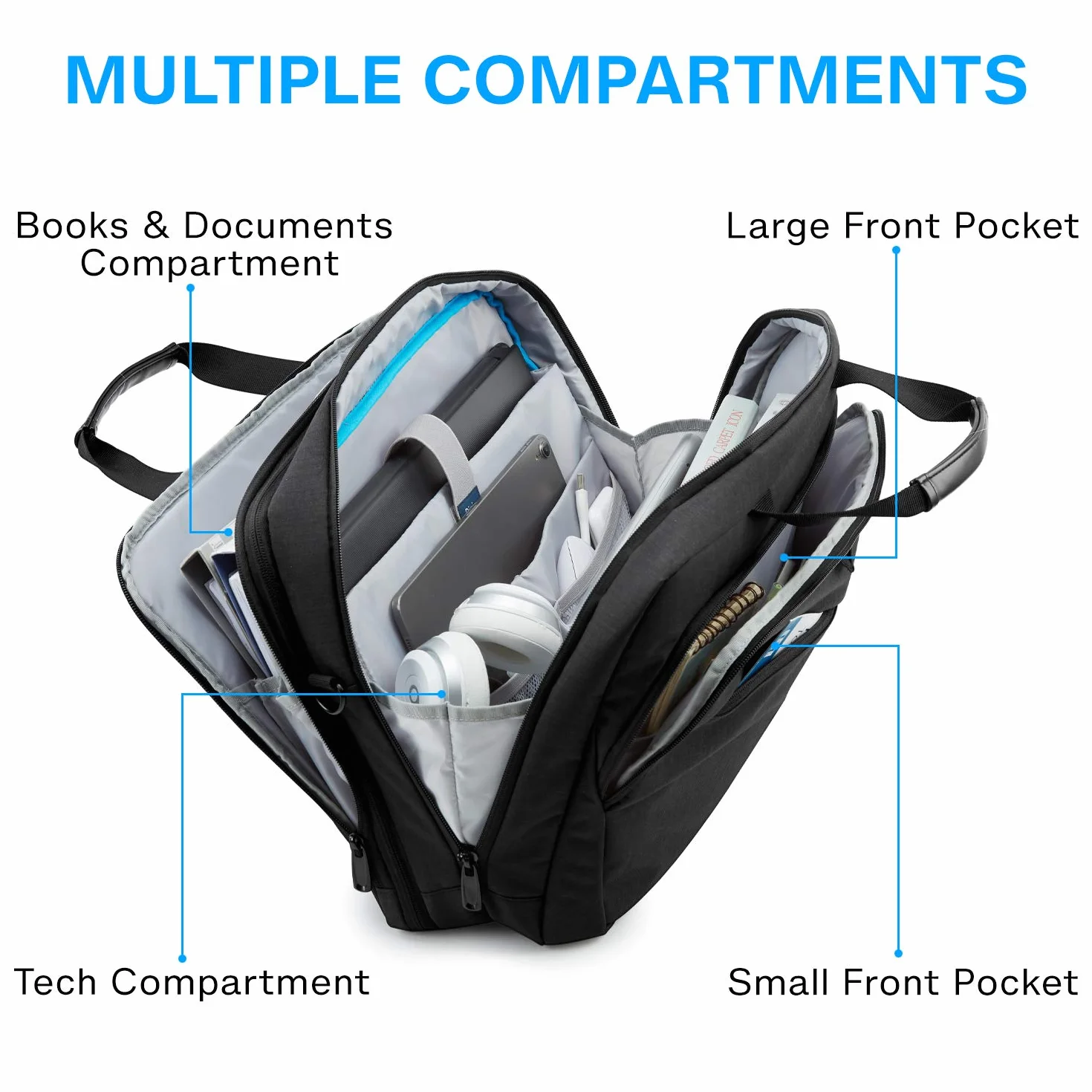 Bagsmart Borsa per Computer Portatile da 17,3 Pollici, Espandibile, per Uomo e Donna, Tracolla, Lavoro, Viaggi d'Affari, Ufficio, Chiudibile a Chiave, Nero