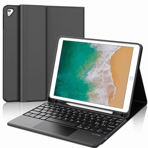 IVEOPPE Tastiera iPad 6 Generazione 9.7" 2018 con Touchpad, Cover Tastiera Trackpad layout Italiano Bluetooth, Custodia con Portapenna per iPad 5/4 Gen/Pro 9.7/Air 2/Air 1, Nero