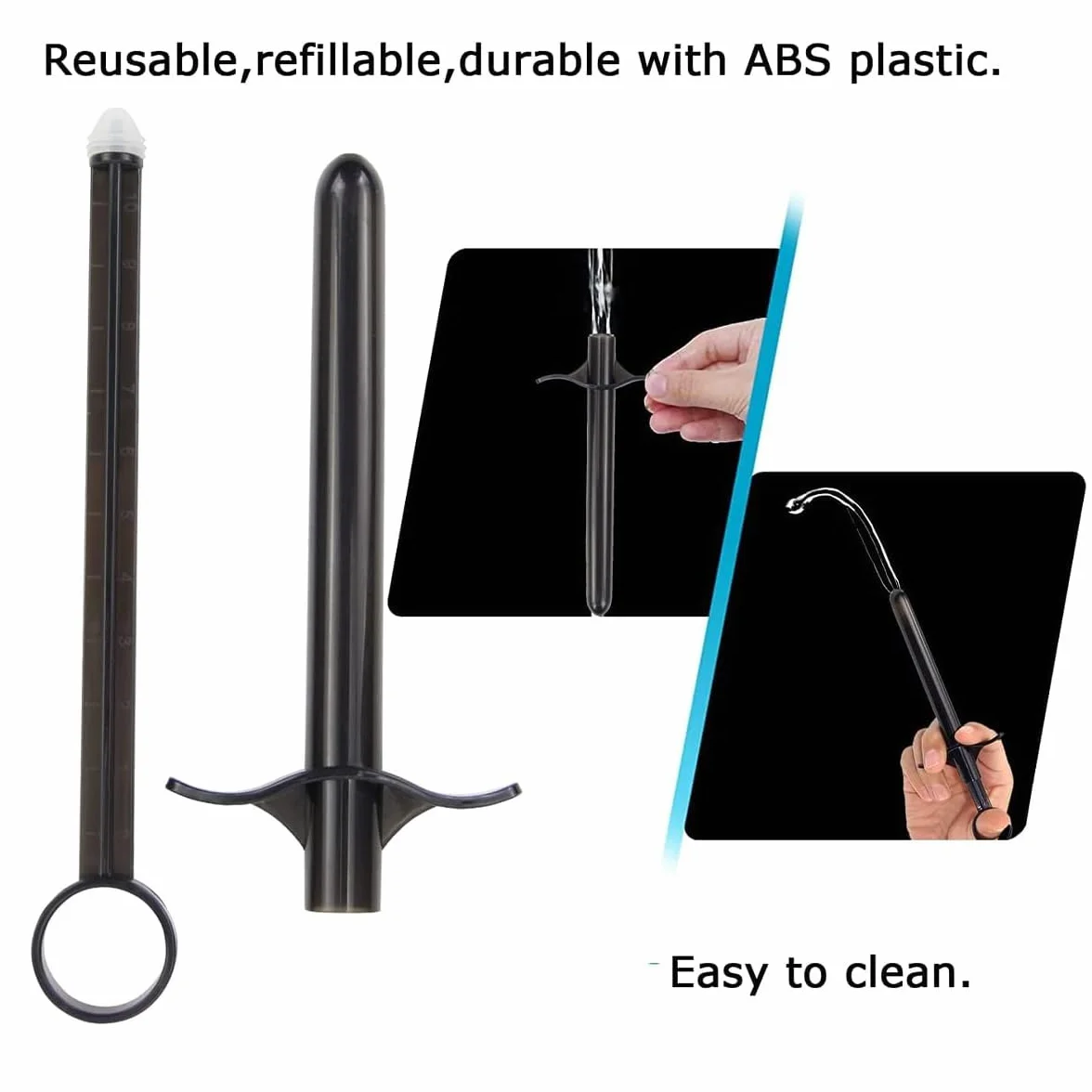 Siringa Lubrificante Riutilizzabile Applicatore Portatile Vaginale con Anello di Trazione e Presa per le Dita Nero