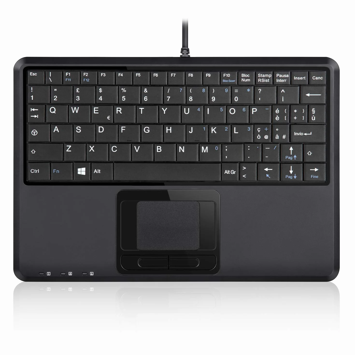 Perixx PERIBOARD-510H Plus Mini Tastiera USB con Touchpad e 2 Porte USB, Tasti silenziosi, Layout Italiano