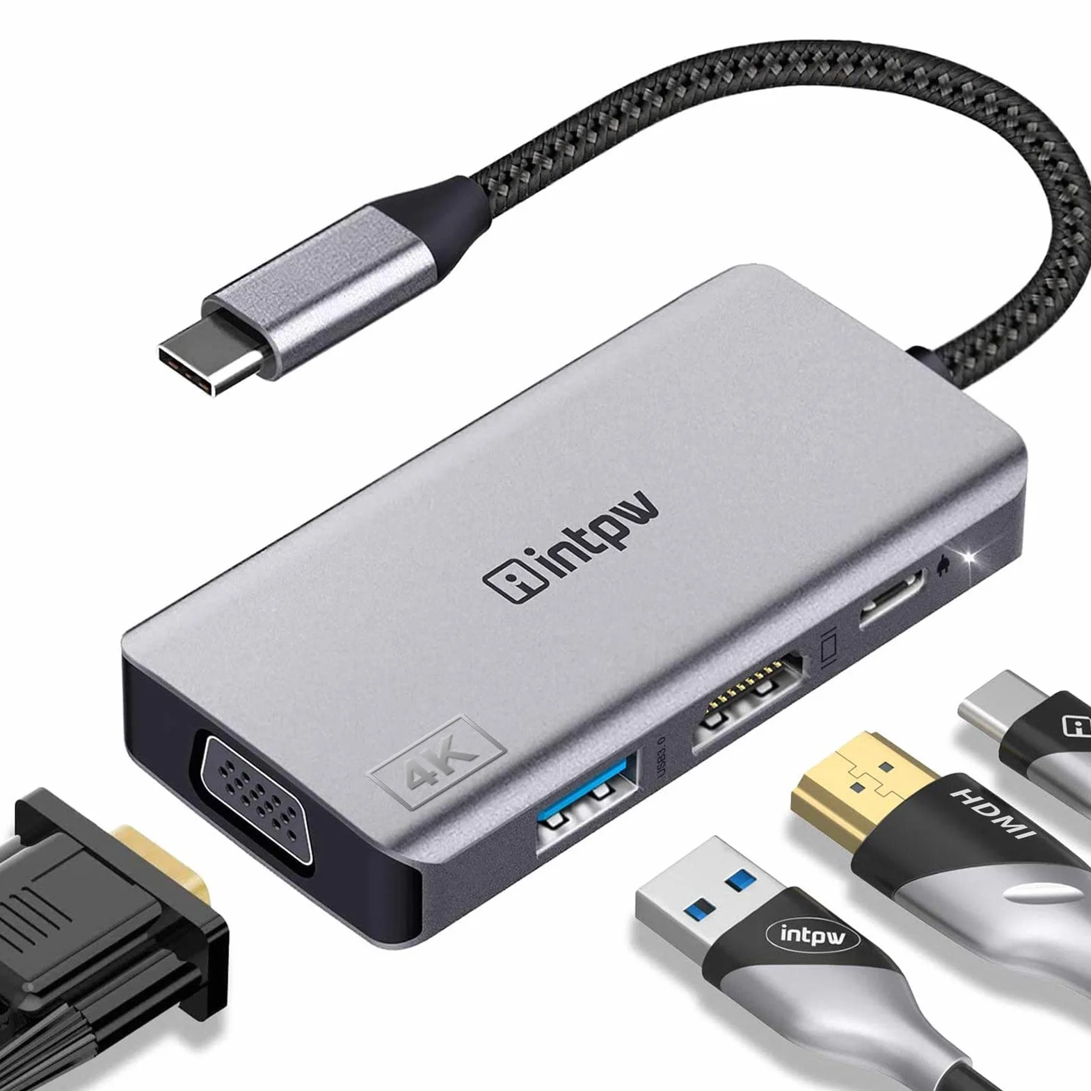 Adattatore VGA da USB C a HDMI, adattatore multiporta da USB-C a HDMI 4K per MacBook Pro/MacBook Air/pad Pro/Dell XPS con porta Thunderbolt 3