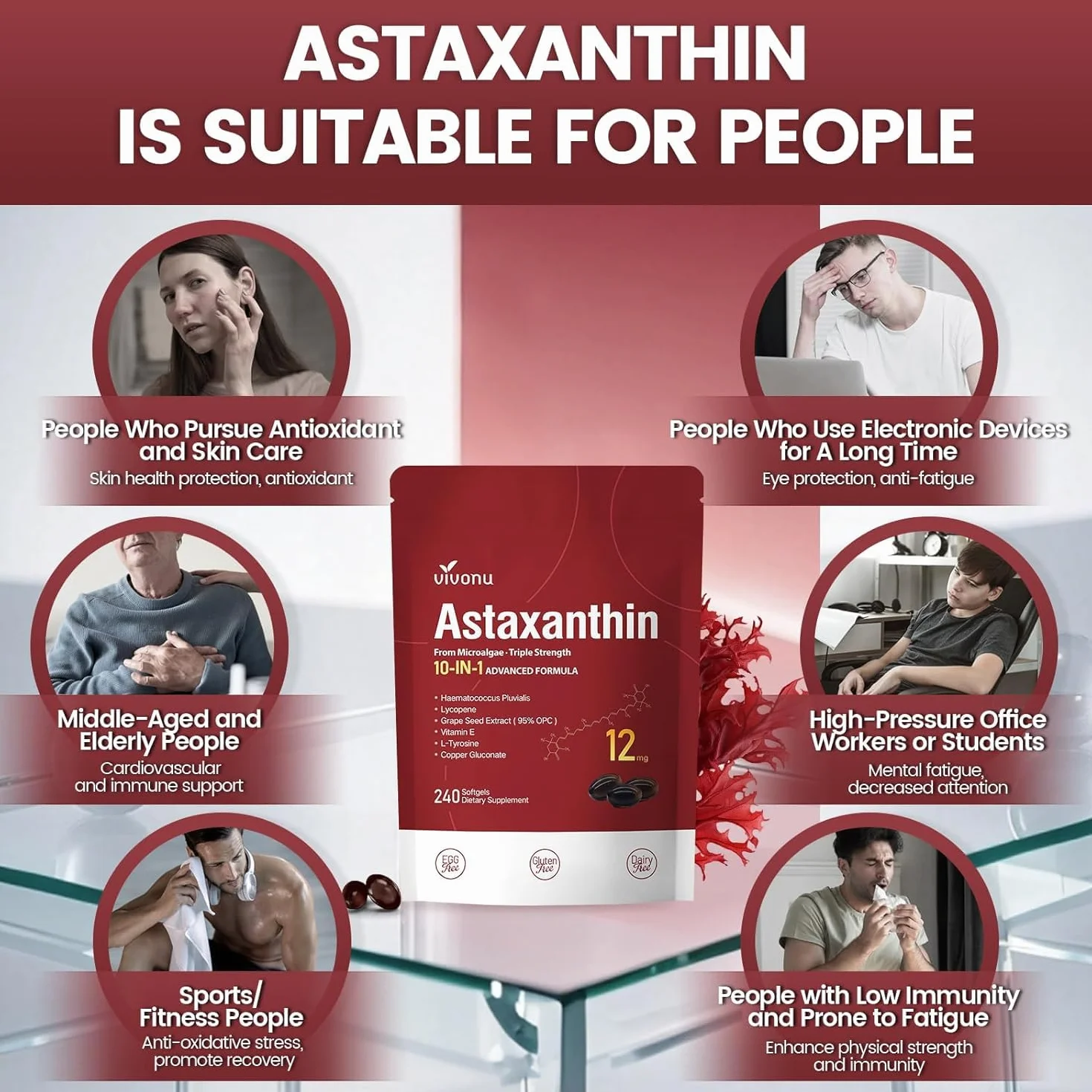 VivoNu Astaxantina 12 mg 240 Capsule Integratore Antiossidante