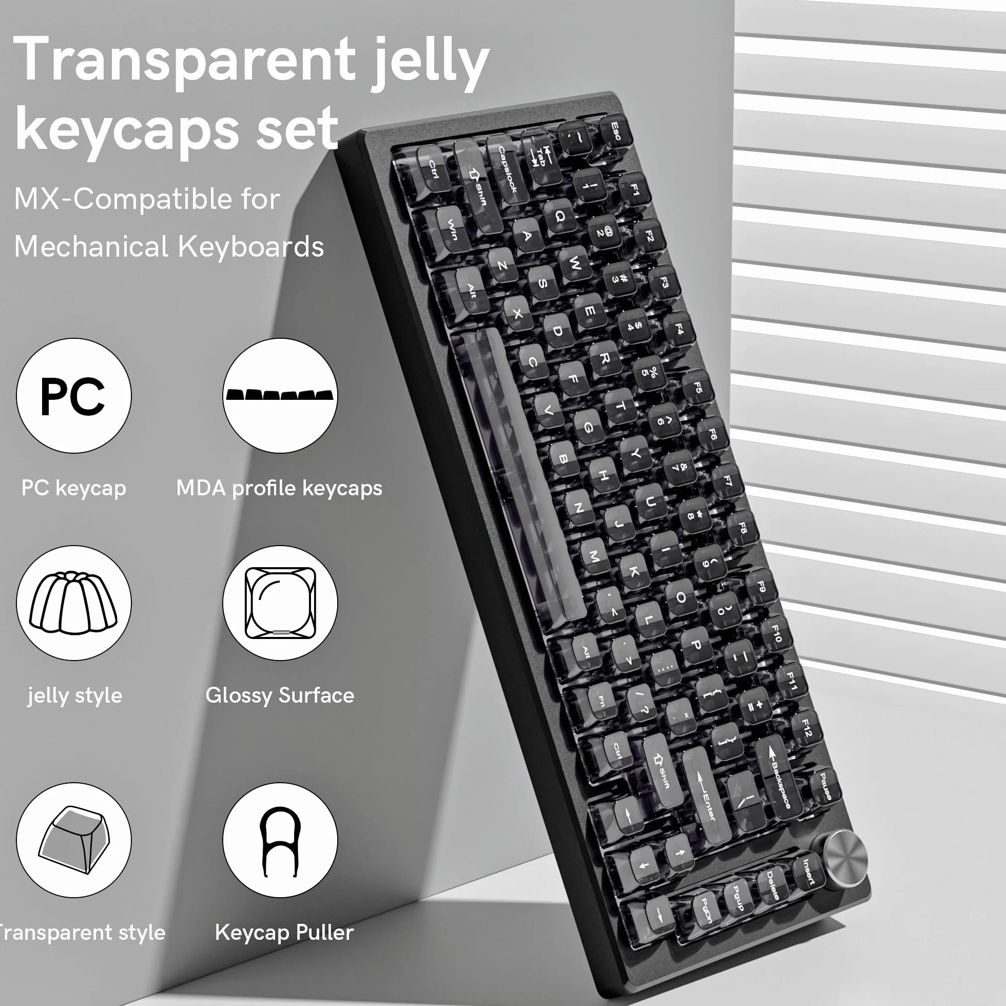 dagaladoo Grigio chiaro keycaps, copritasti trasparenti 60 75 100 percento, in ceramica Jelly Key Caps, Shine Through Keycaps.,MDA Profile Keyboard Key Cap per Mx Switch tastiera meccanica (115 tasti)