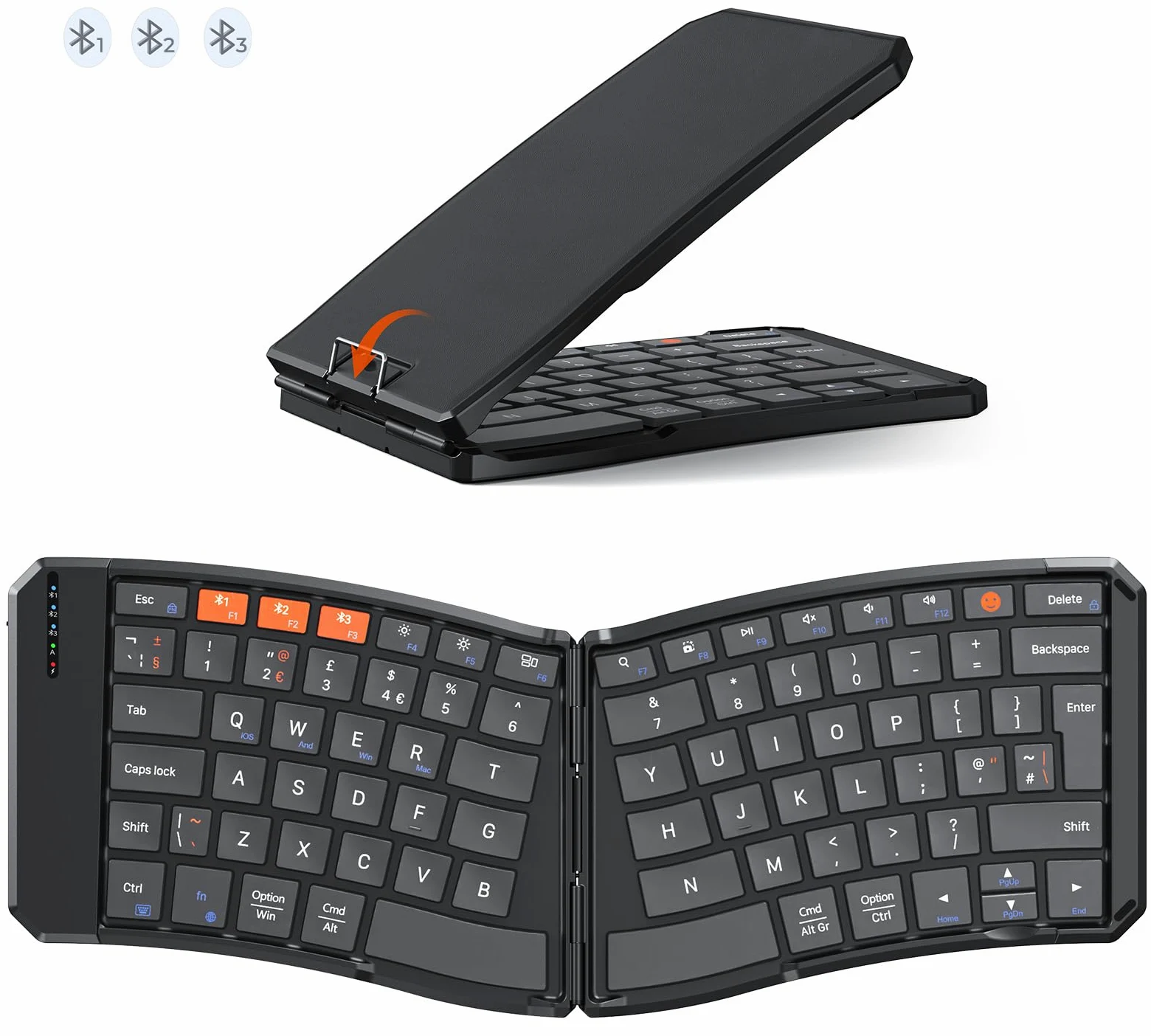 MEETION Tastiera Bluetooth pieghevole ergonomica, compatta, portatile, senza fili, per viaggi d'affari, ricaricabile, per PC, smartphone, iOS, Android, Windows, Mac, colore nero
