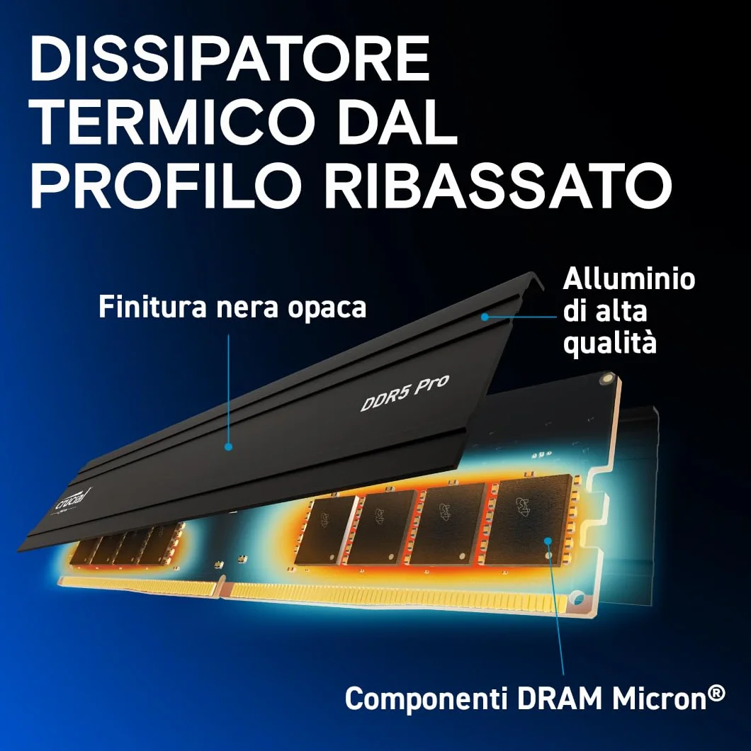 Crucial Pro RAM DDR5 Kit 64GB (2x32GB) 5600MHz, Intel XMP 3.0 / AMD EXPO, Memoria PC RAM - CP2K32G56C46U5