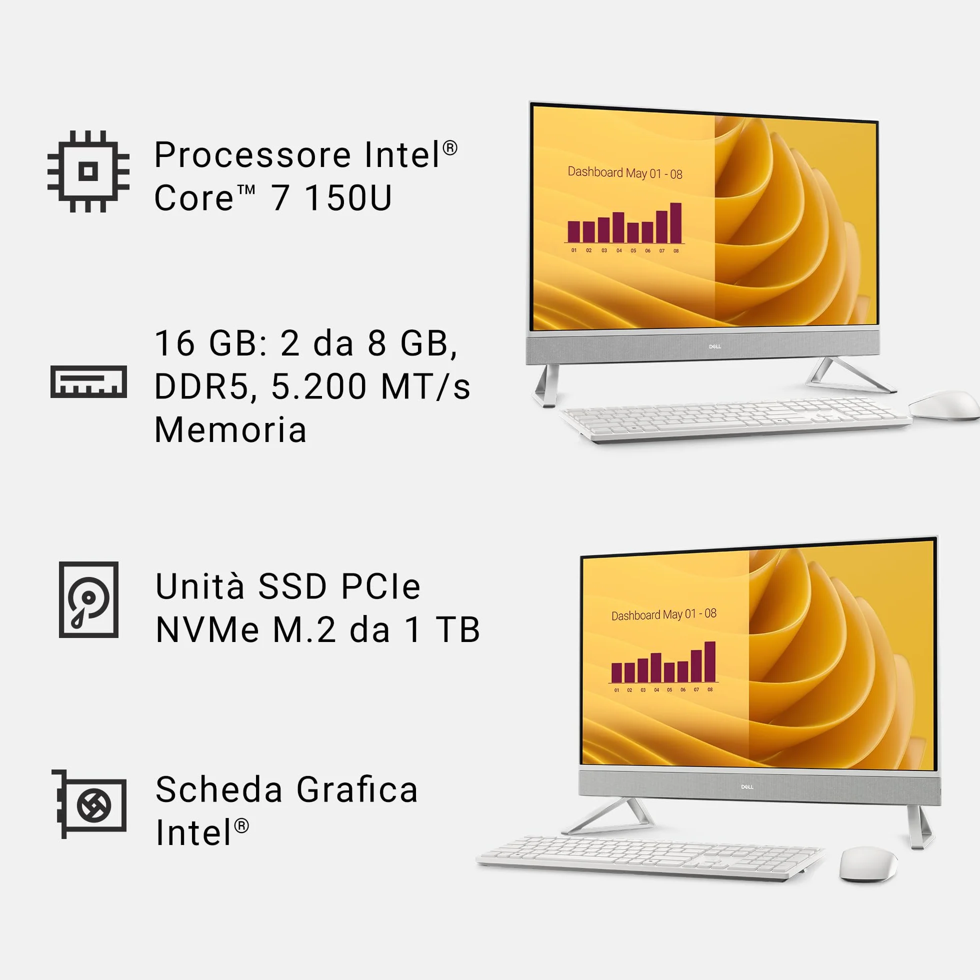 Dell Desktop 27 FHD Display Intel Core 7-150U 16 GB DDR5 RAM 1 TB SSD Intel Graphics Windows 11 Home White