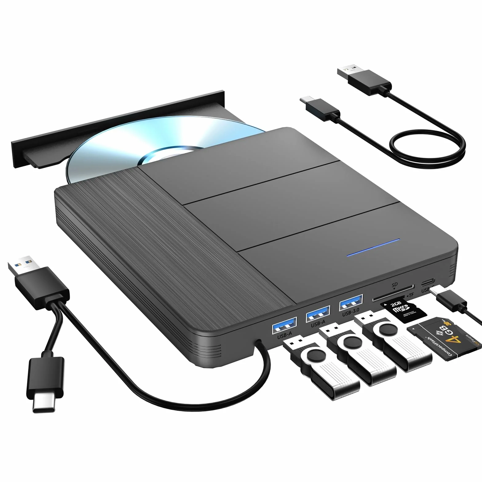 Unità Blu-ray esterna 7 in 1, supporto 100 G lettura e scrittura, masterizzatore Blu-ray portatile, USB 3.0 tipo C e slot per schede TF/SD, adatto per Windows MacOS per laptop, Mac