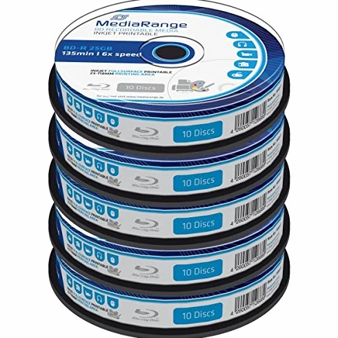 Bluray MediaRange 25GB 10pcs BD-R Spindel Injekt Prin. 6x