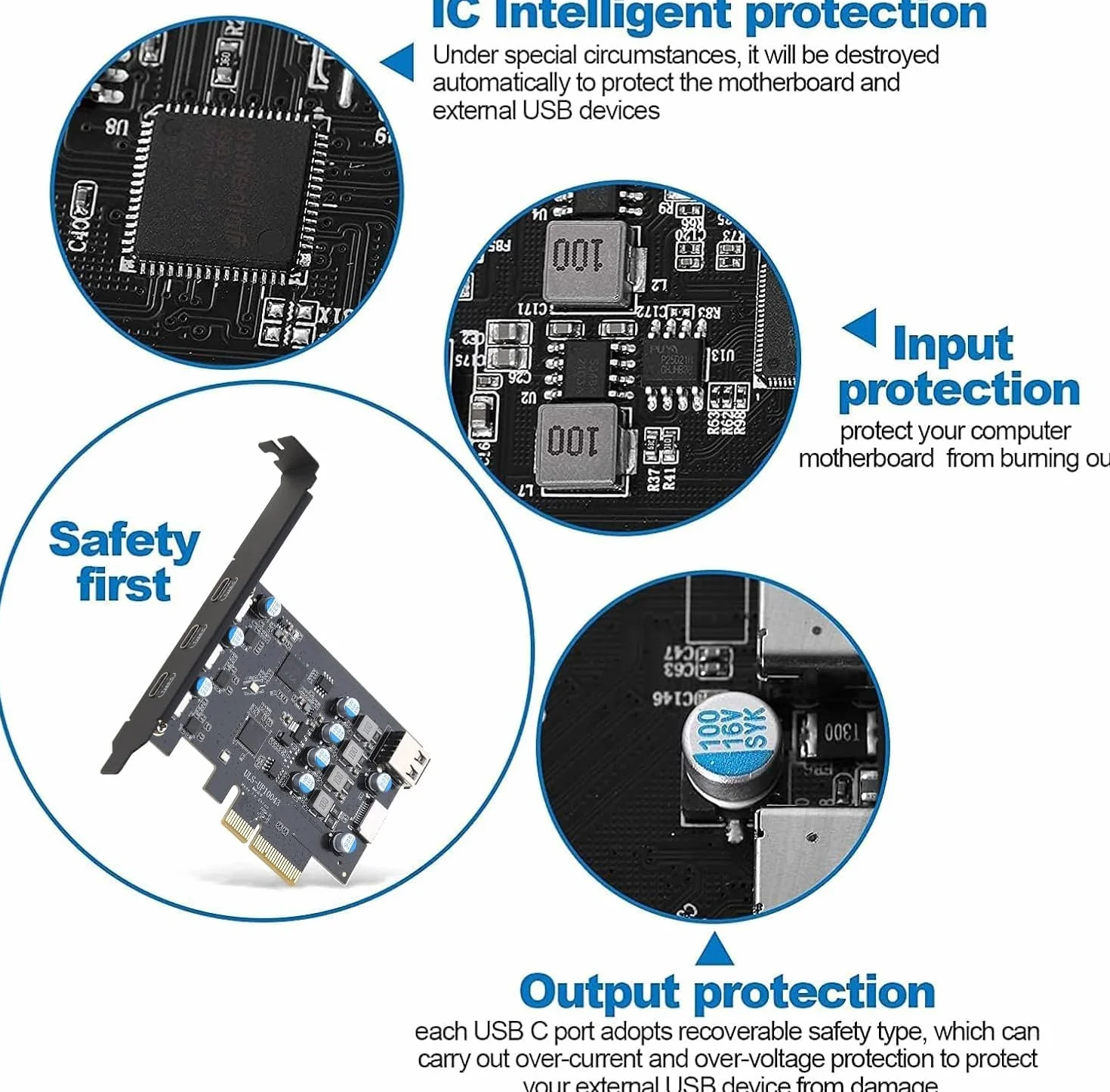 Scheda di espansione PCIe 5 porte, USB 3.2 gen2 10Gpbs Card con 3 porte Type C e 2 interne (1x USB 2.0, 1x Type E) Scheda PCI Express a USB per PC Desktop