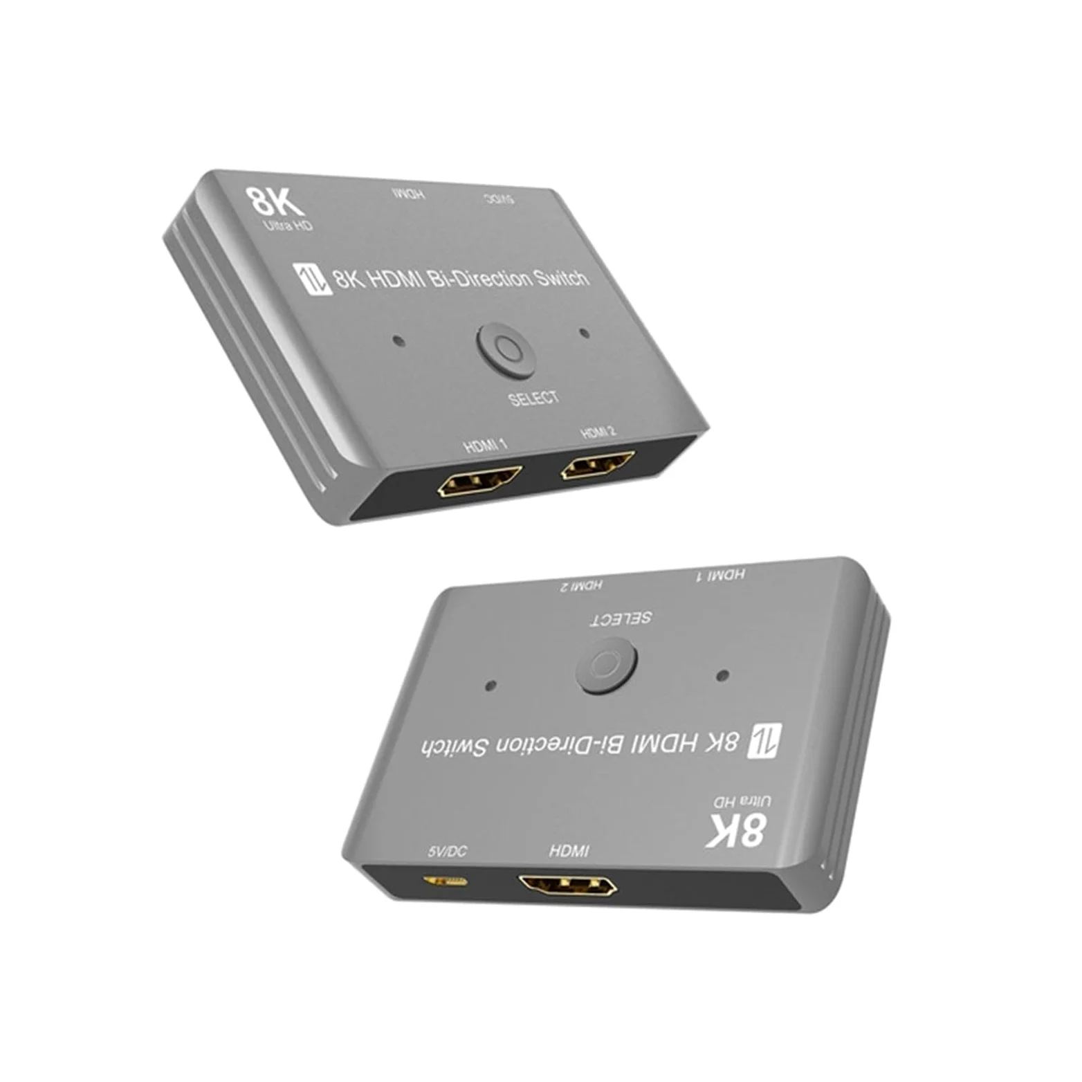 Interruttore video, Switch bidirezionale 8K HD 2.1 compatibile con HDMI 8K@60Hz 4K@120Hz 1in Out 2in Splitter ad alta velocità 48Gbps per uffici domestici, data center(Grey)