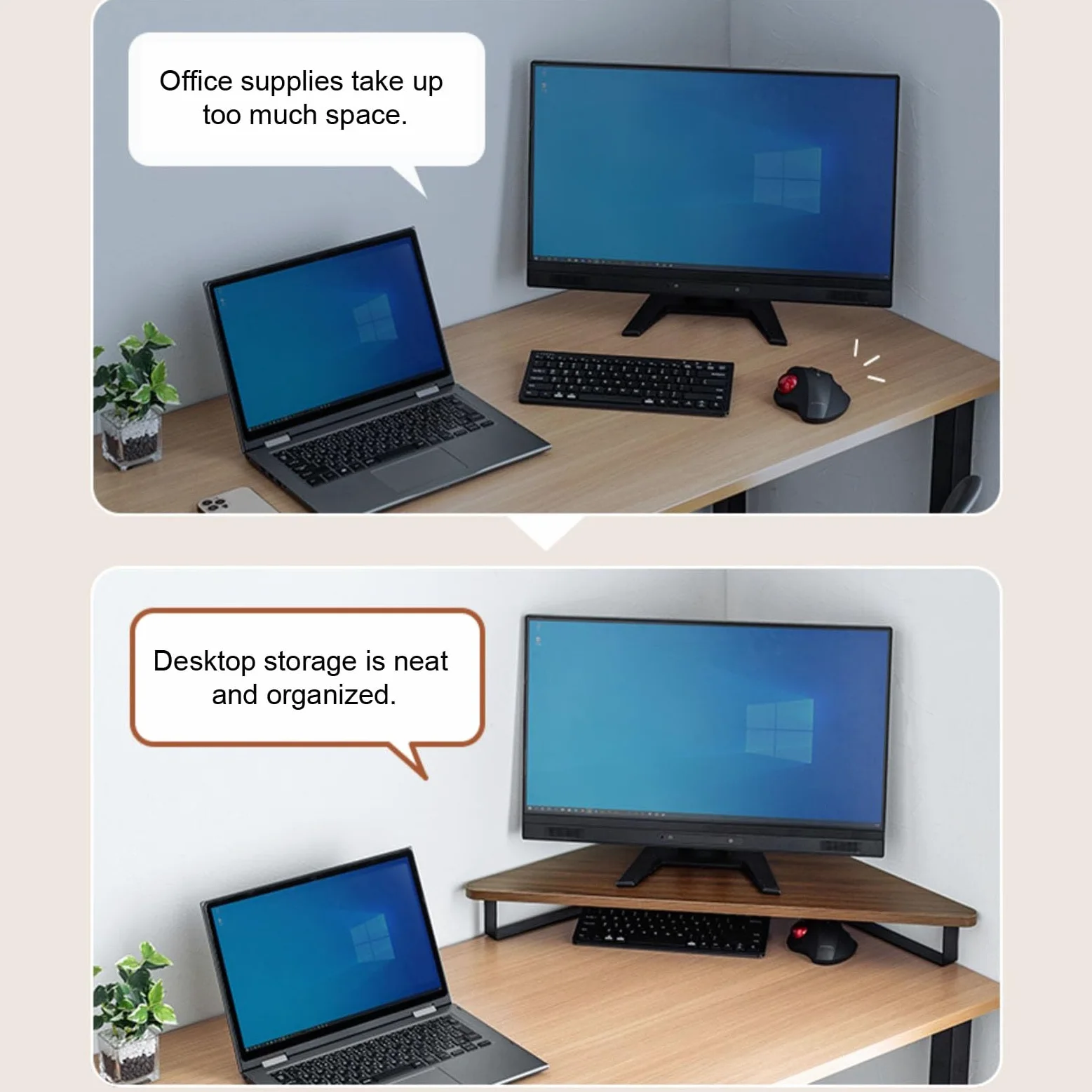 Supporto angolare per monitor da 8,9 cm, con supporto in metallo e tappetino antiscivolo, supporto universale da scrivania per ufficio, per studio, scrivania, mensola organizzativa