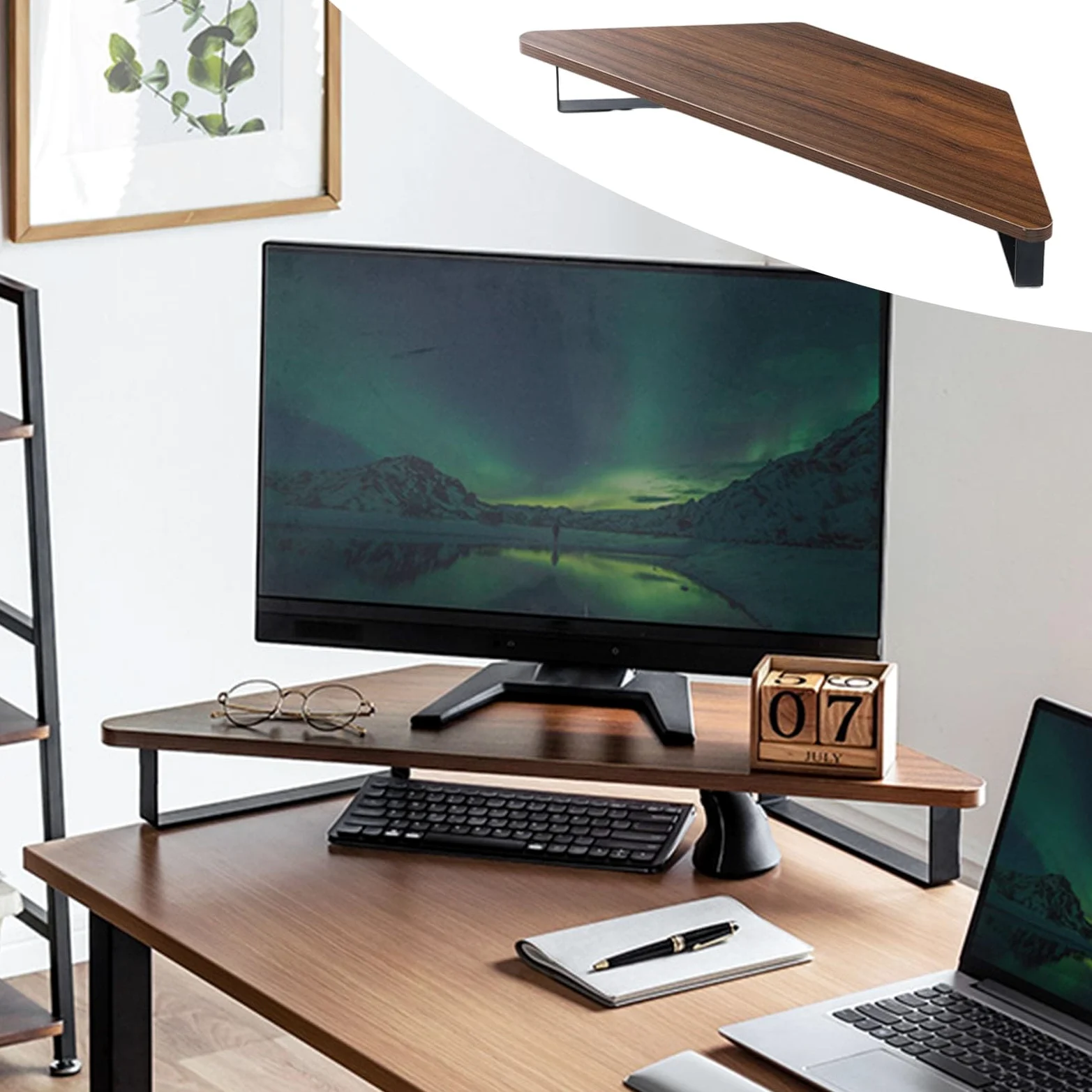 Supporto per monitor per scrivania da ufficio, design triangolare ad angolo alto, con supporto in metallo e tappetino antiscivolo, mensola organizer universale da scrivania per sala studio, altezza
