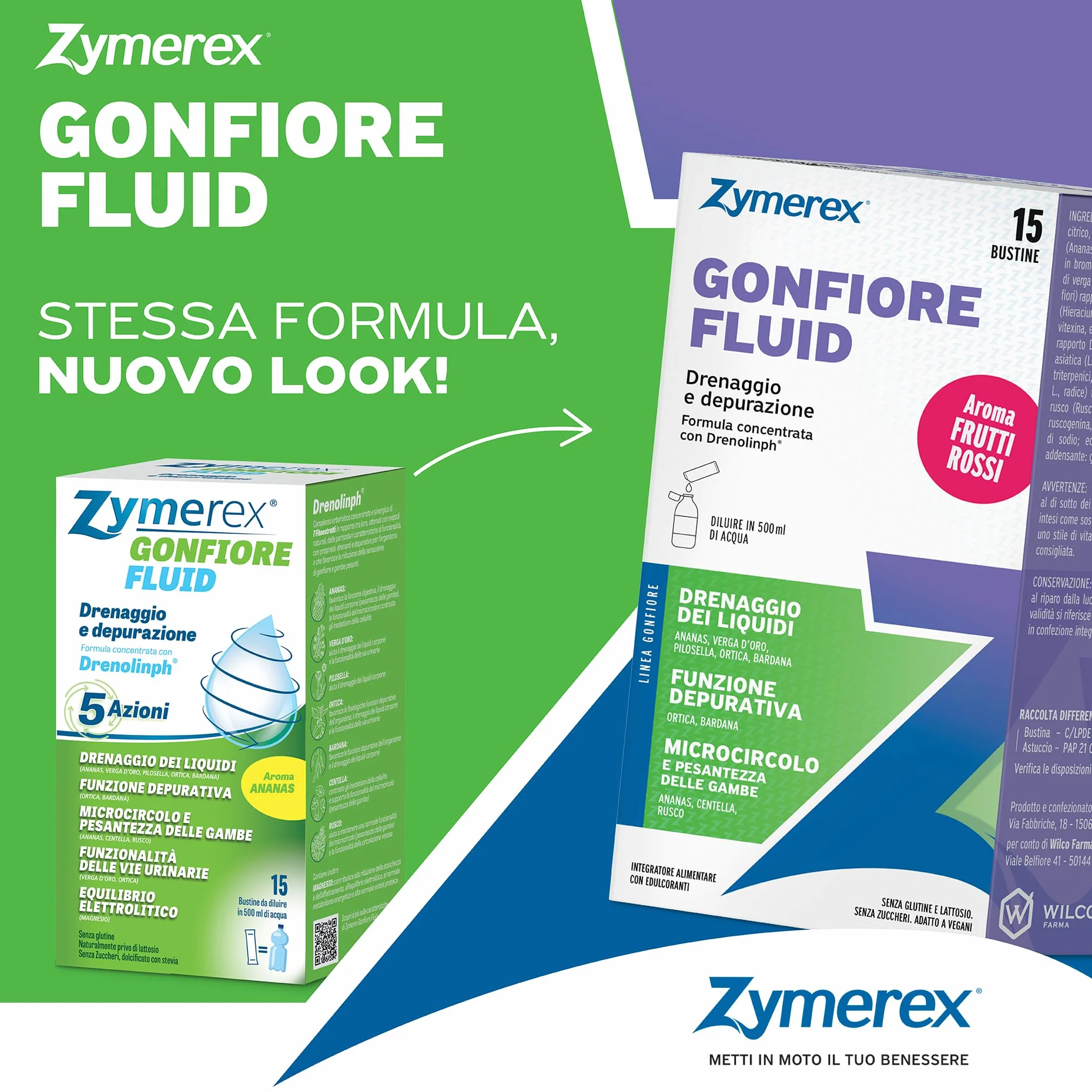 GONFIORE FLUID aroma FRUTTI ROSSI 15 Bustine monodose Drenaggio liquidi Depurazione Senza glutine e lattosio