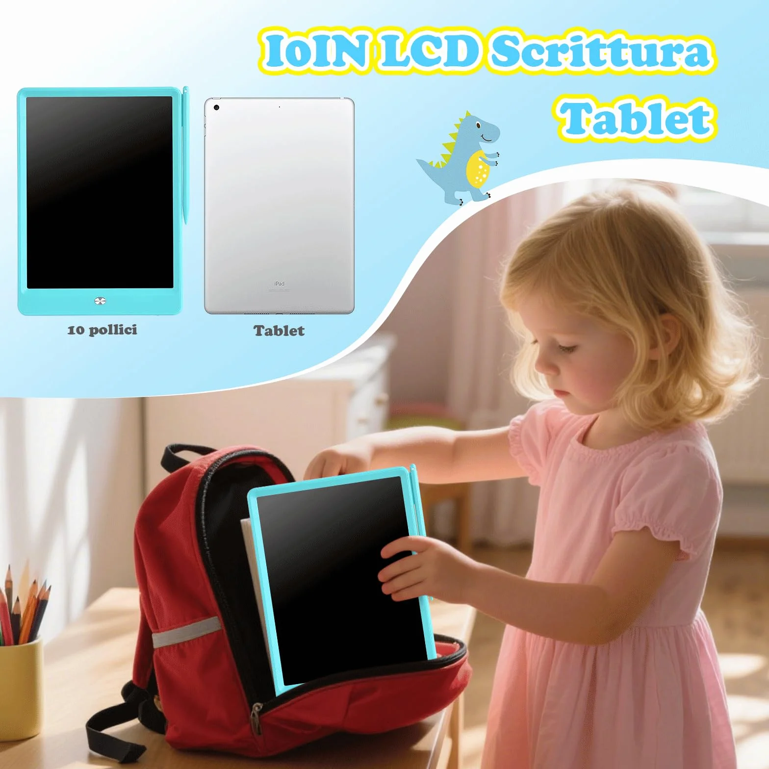 EooCoo Tavoletta Grafica Bambini 10 Pollici LCD Scrittura Lavagna Cancellabile Blu