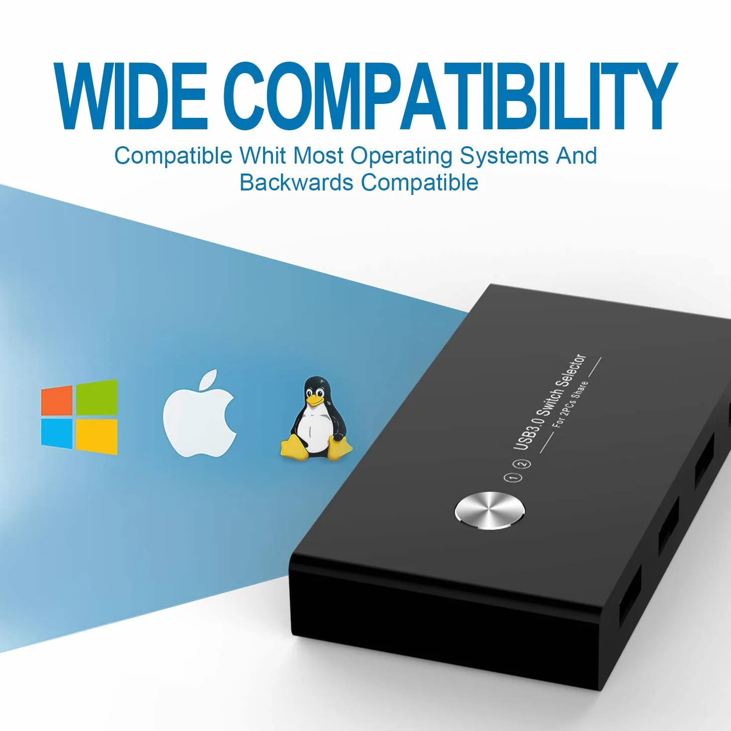 Rybozen USB Switch,KVM Switch usb 3.0 per 2 PC 2 in 4 out, Commutatore USB 2 Ingressi 4 Uscite per Mouse, Tastiera, Scanner, Stampante, Hard Drive,2 Cavi USB 3.0 da 1,5M in Dotazione