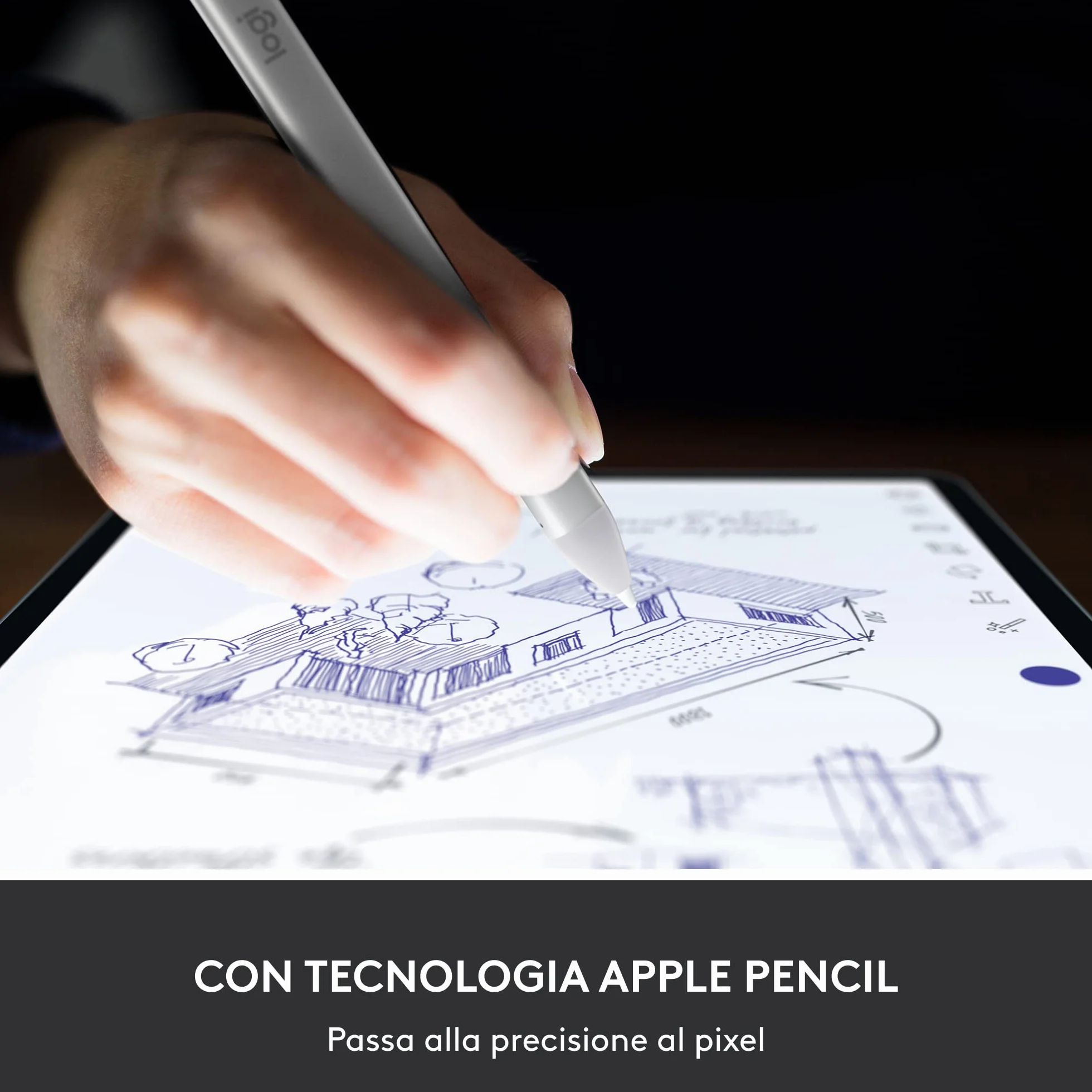 Logitech Crayon Matita Digitale Per Ipad, Con Porte Usb-C, Tecnologia Apple Pencil, Precisione Al Pixel Senza Latenza e Punta Intelligente Dinamica Ricarica Usb-C Rapida, 50 x 50 x 28 cm - Argento