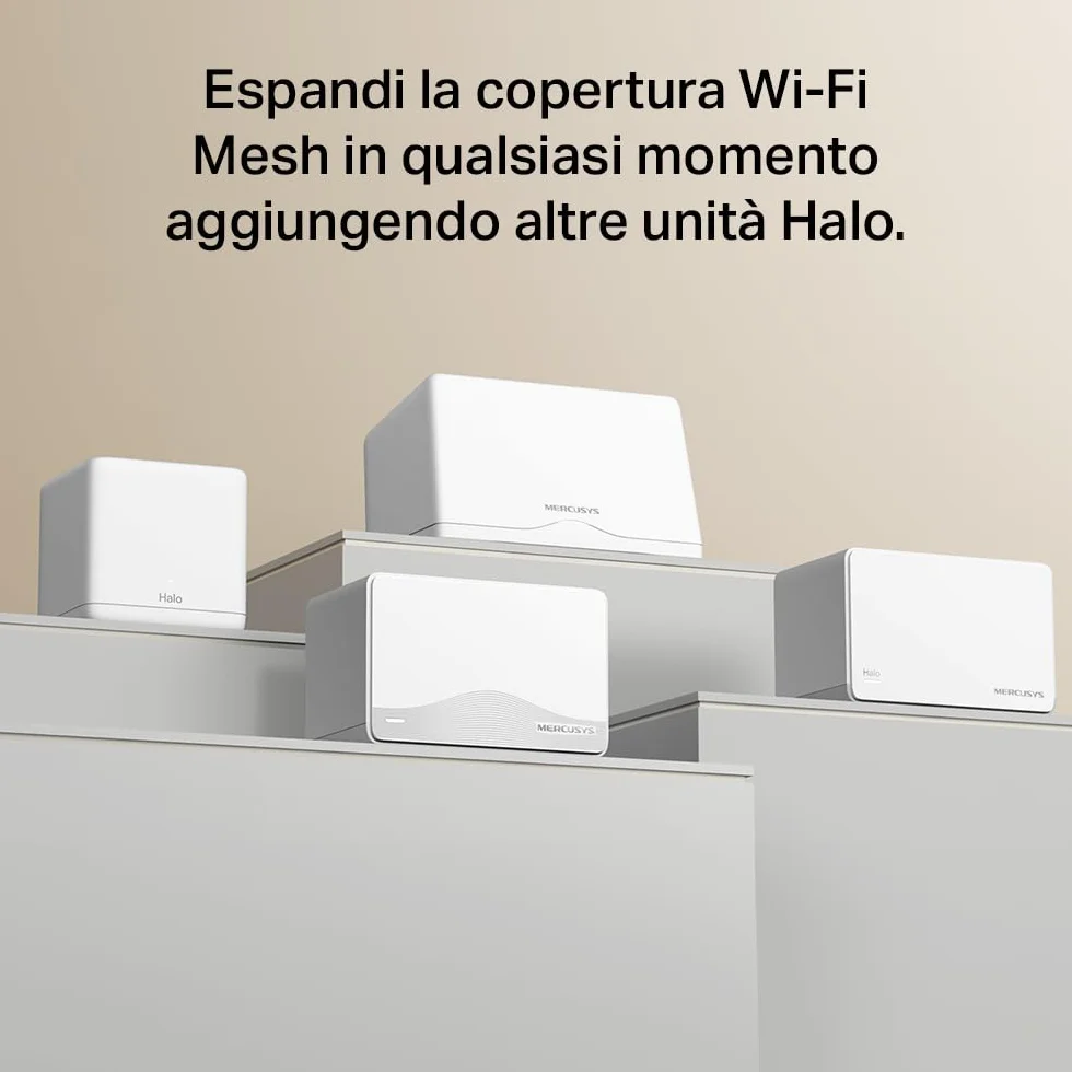 Mercusys TP-Link Halo H85X Mesh Wi-Fi 6 AX3000Mbps Dual-Band, 2.5G Porta WAN/LAN, 2 Porte WAN/LAN Gigabit, Coperti fino a 650m2, MU-MIMO, WPA3, VPN, Controllo da APP, 3pz