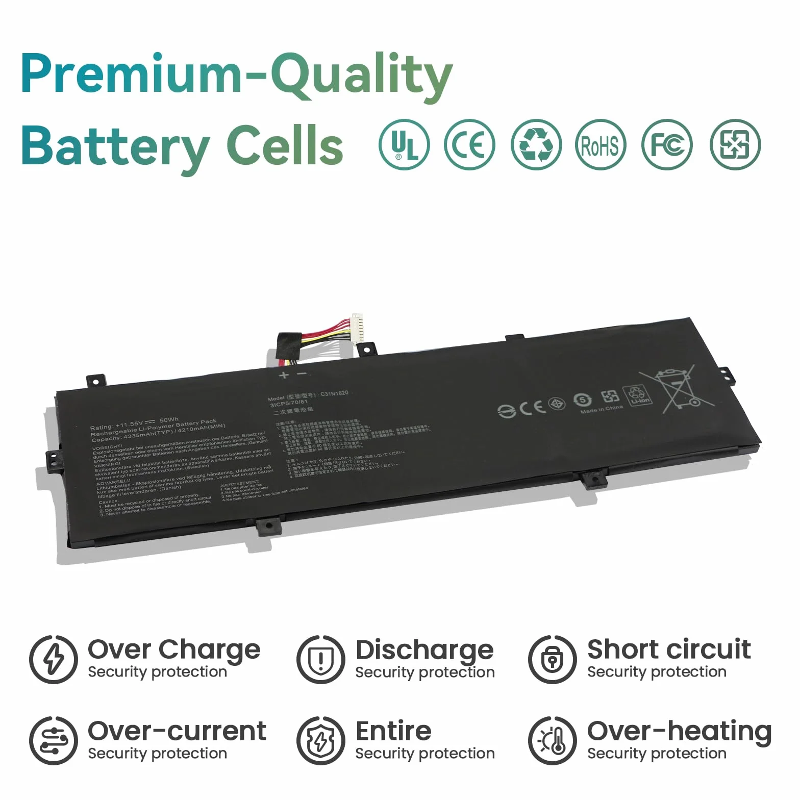 K KYUER 50Wh C31N1620 Batteria per Asus Zenbook UX430 UX430U UX430UA UX430UAR UX430UN UX430UNR UX430UQ U4100 U4100U U4100UN U4100UQ UX3400 UX3400U UX3400UA UX3400UN UX3400UQ BX430 BX430UA UX3430UQ