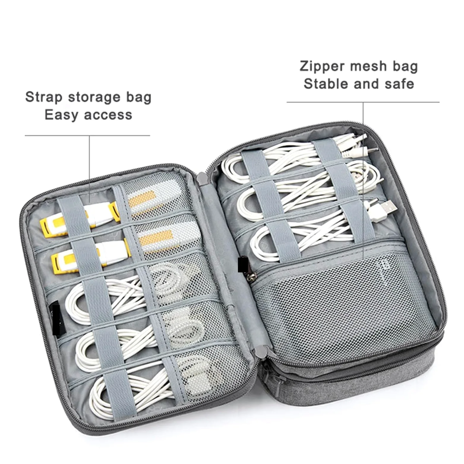 Borsa Organizer per Cavi Custodia Multiuso/organizzatore for Accessori elettronici da Viaggio da 2 Pezzi, for Power Bank, Disco Rigido, Caricabatterie per Cavo, Caricatore(Double Layer Grey)