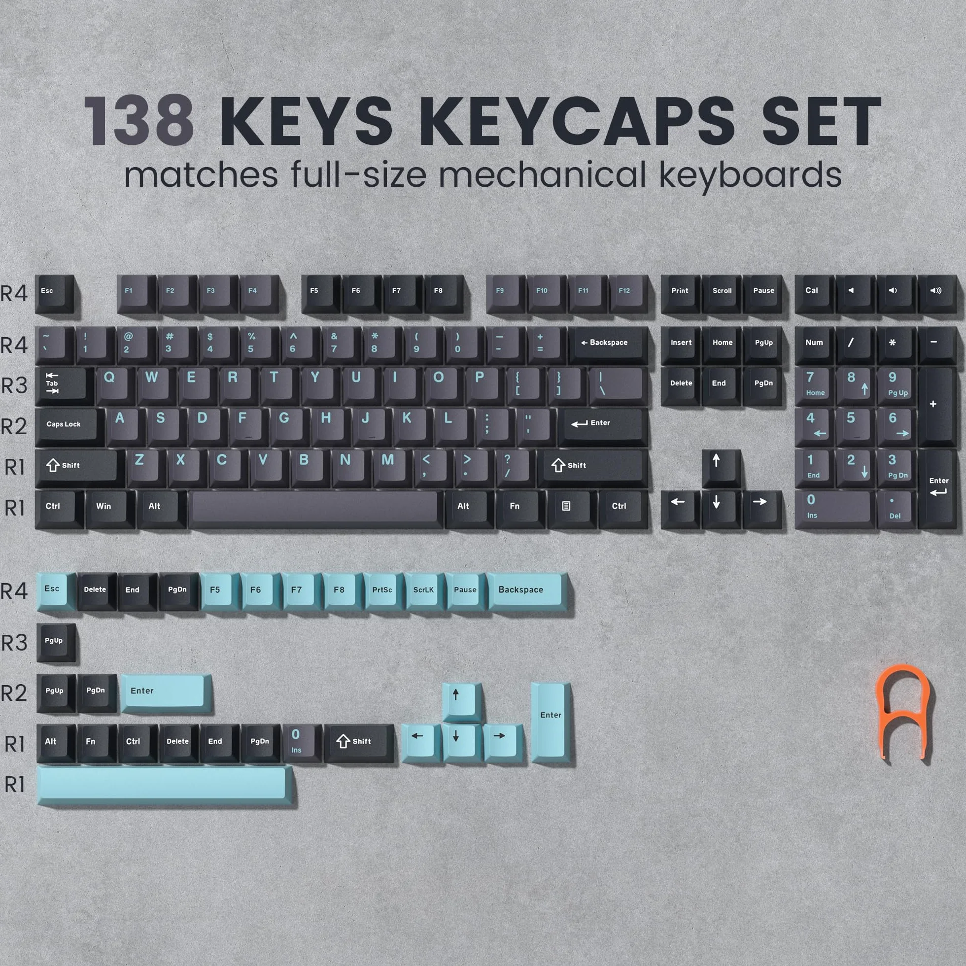 dagaladoo Set di keycap Double Shot, copritasti personalizzati in PBT, set completo da 189 tasti, con profilo ISA per 60% 65% 70% 100% MX switch (grigio/blu scuro, solo tastiere)