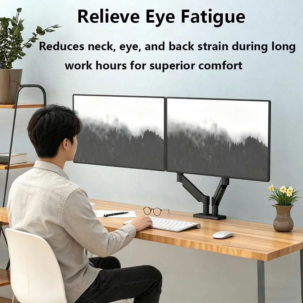 Supporto Per Doppio Monitor, Braccio Ergonomico Da Scrivania Per Monitor Da 17 A 32 Pollici – Portata Fino A 10 Kg (22 Lbs) – Regolabile In Altezza, Girevole, Inclinabile E Ruotabile Black