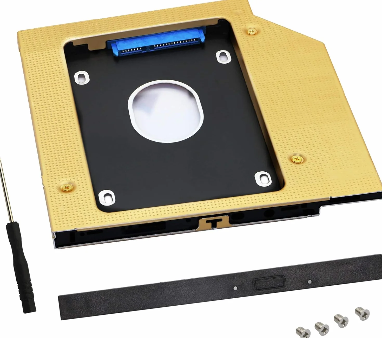 Vassoio per disco rigido SATA 2° SSD, disco rigido SATA-III da 9,5 mm, disco rigido SATA-III da 2,5 pollici, vassoio universale per computer portatile, CD/DVD-ROM Disc Tray Drive Slot (dorato)