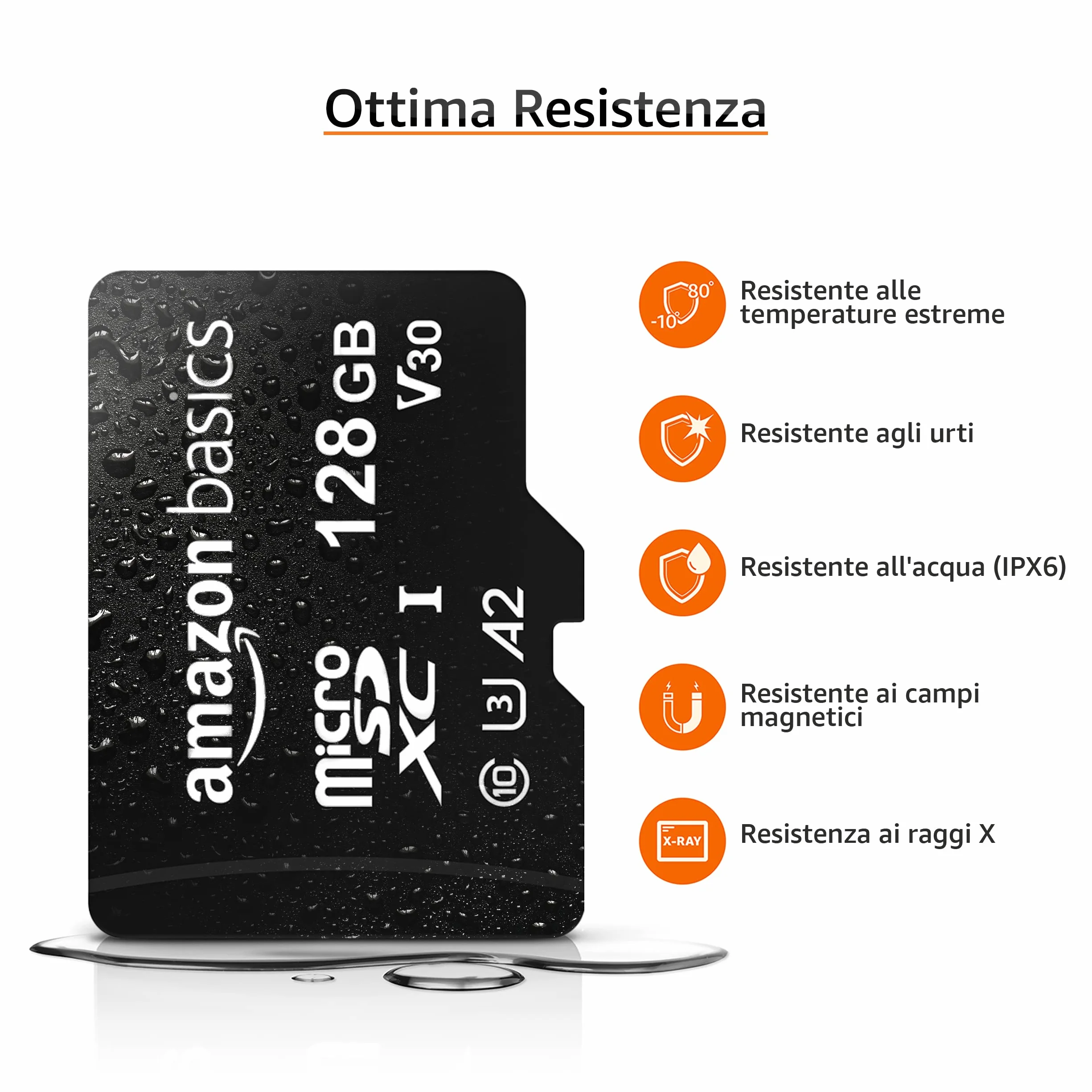 Amazon Basics Scheda di Memoria microSDXC 128GB A2 U3 100MB/s con Adattatore SD Nero