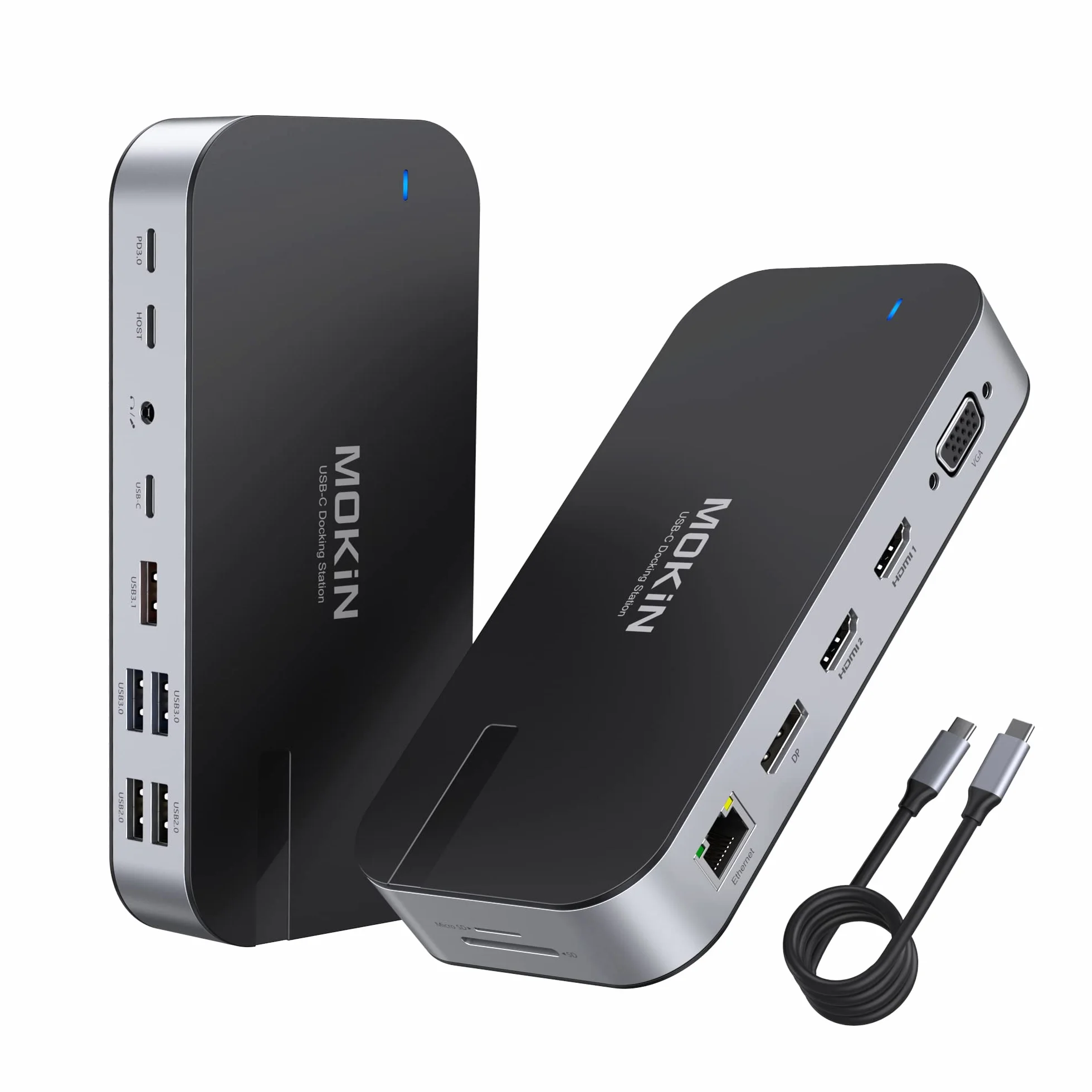 MOKiN Laptop Docking Station 2 HDMI USB C, 16 in 1 Dock con Dual Monitor Display con 4K 2 HDMI, DP, VGA, RJ45, SD/TF, 100W PD, Audio für Dell Surface HP Lenovo