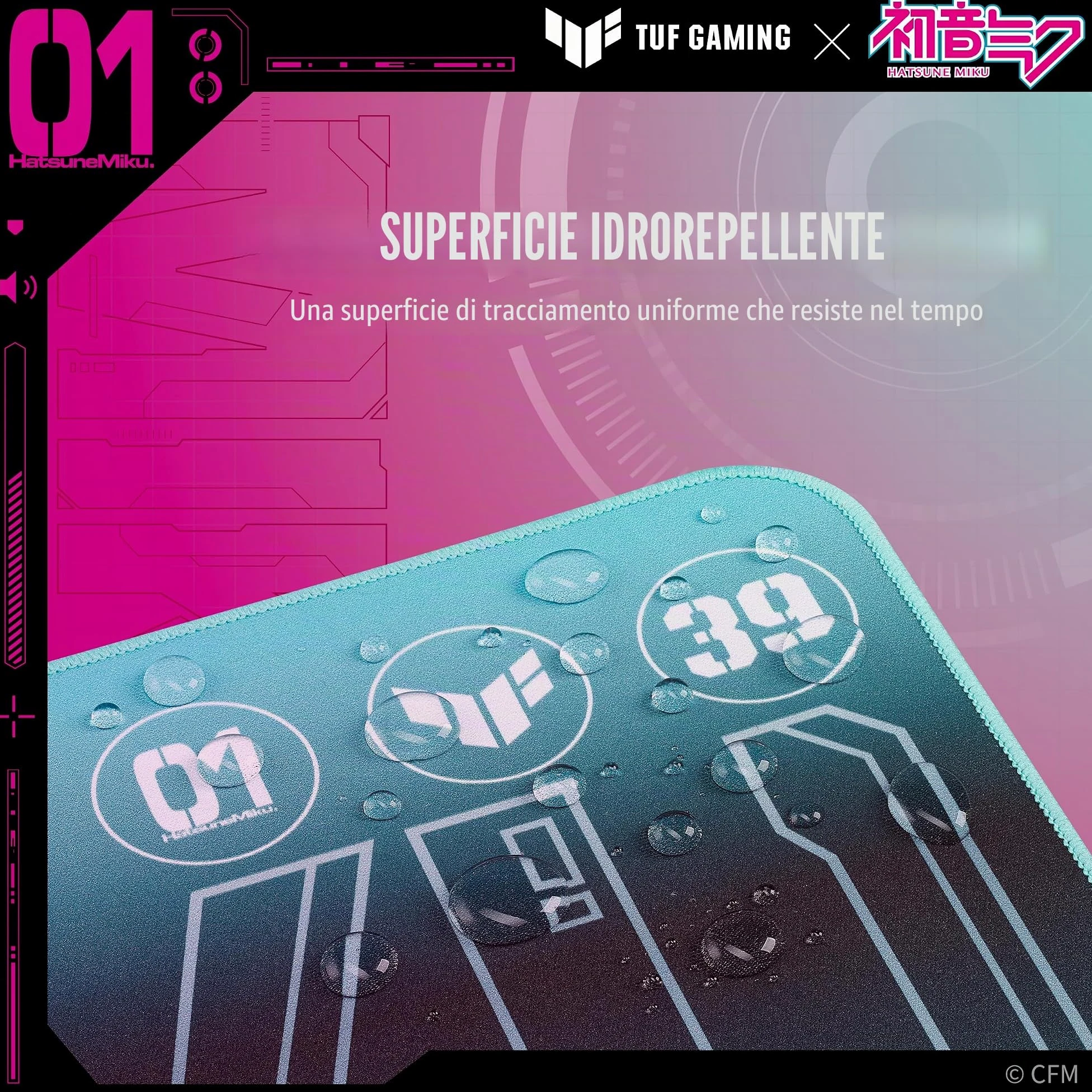 ASUS TUF Gaming P1 Hatsune Miku Edition Tappetino per mouse portatile da gaming, 25,4 x 20,3 cm (medio), rivestimento protettivo, impermeabile, cuciture resistenti agli UV, base in gomma antiscivolo