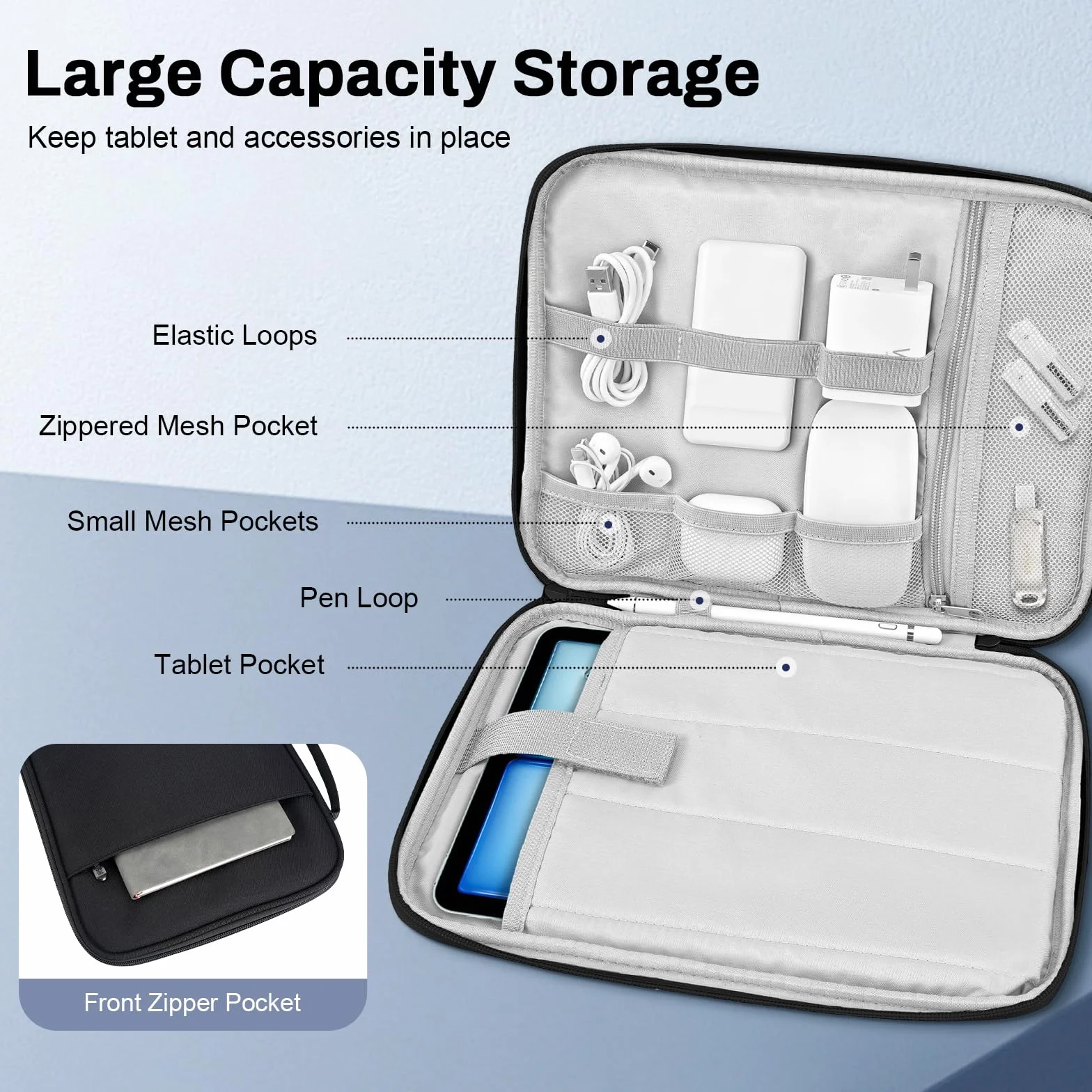 Dadanism 9-11 Pollici Tablet Custodia da Viaggio per iPad (A16) 11", iPad Air 11" M4/M3, iPad Pro 11" M5/M4, iPad 10a Gen/Air 5 10,9", iPad 9/8/7a Gen 10,2", Galaxy Tab A11+ 11", Tab M11 11", Nero