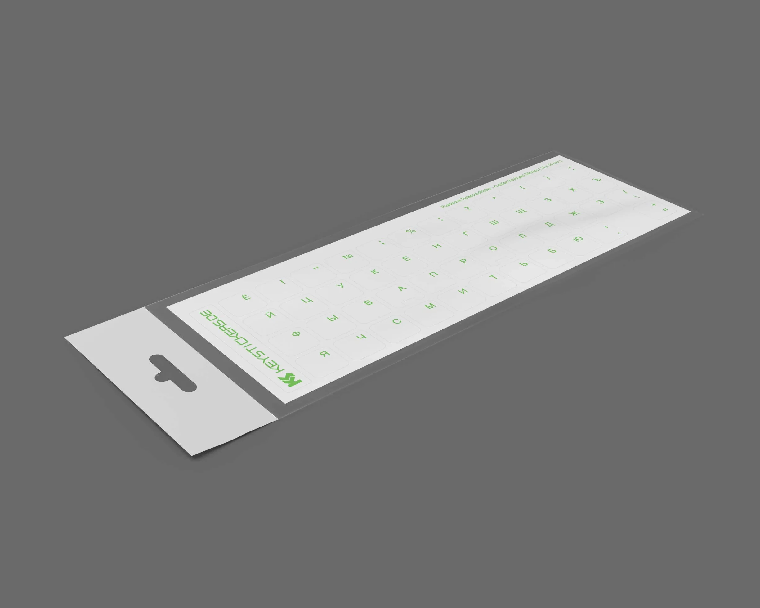 Adesivo russo per tastiere PC/laptop e notebook, 14 x 14 mm, trasparente con vernice protettiva opaca, colore verde chiaro, per tastiere Russian