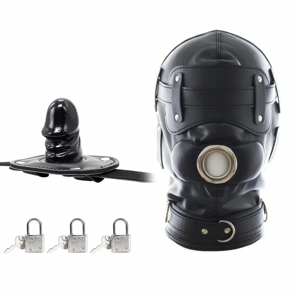 Roluck Maschera Bondage con Dildo Bocca Gag 3 Lock Regolabile Fetish Sex Toy