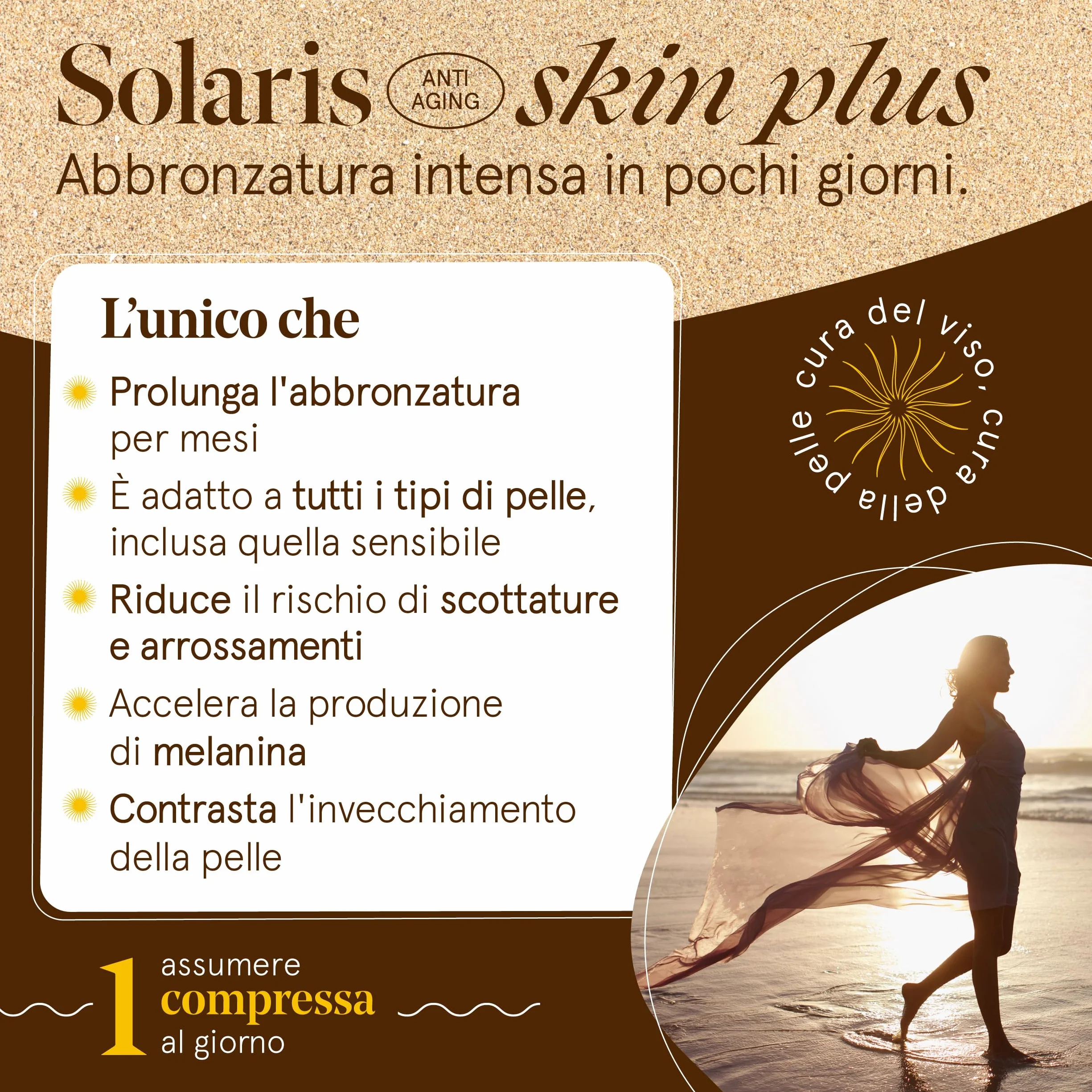Integratore Abbronzatura SOLARIS con Collagene e Ialuronico – Betacarotene Puro – Acceleratore Abbronzatura – Attivatore Melanina – Scorta 4 mesi