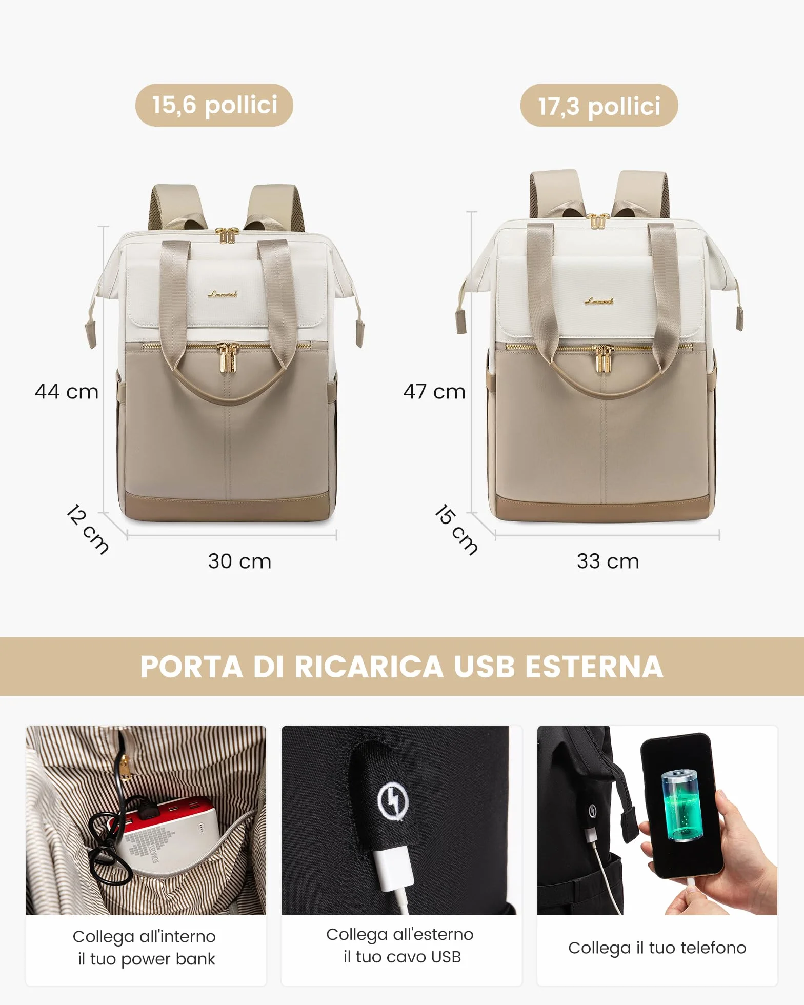 LOVEVOOK Zaino Porta PC Donna 15,6 Pollici, Antifurto e Impermeabile, Con Porta USB per Lavoro, Università, Viaggi, Docente, Ufficio, Scuola