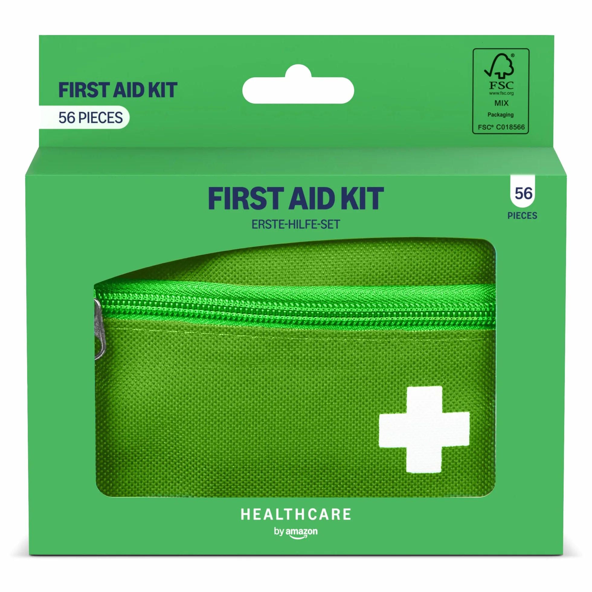 Amazon Basic Care Zestaw pierwszej pomocy, Zielony, 56 sztuk