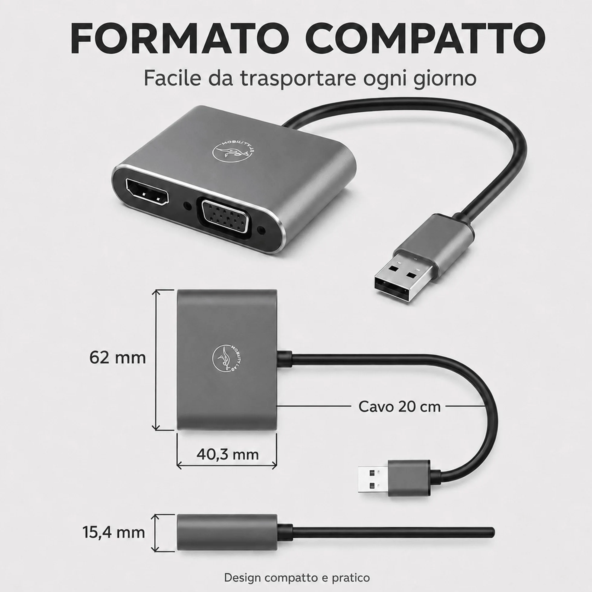 Mobility Lab ML312842 Adattatore USB 3.0 a HDMI e VGA 1920x1080p 60Hz Plug & Play