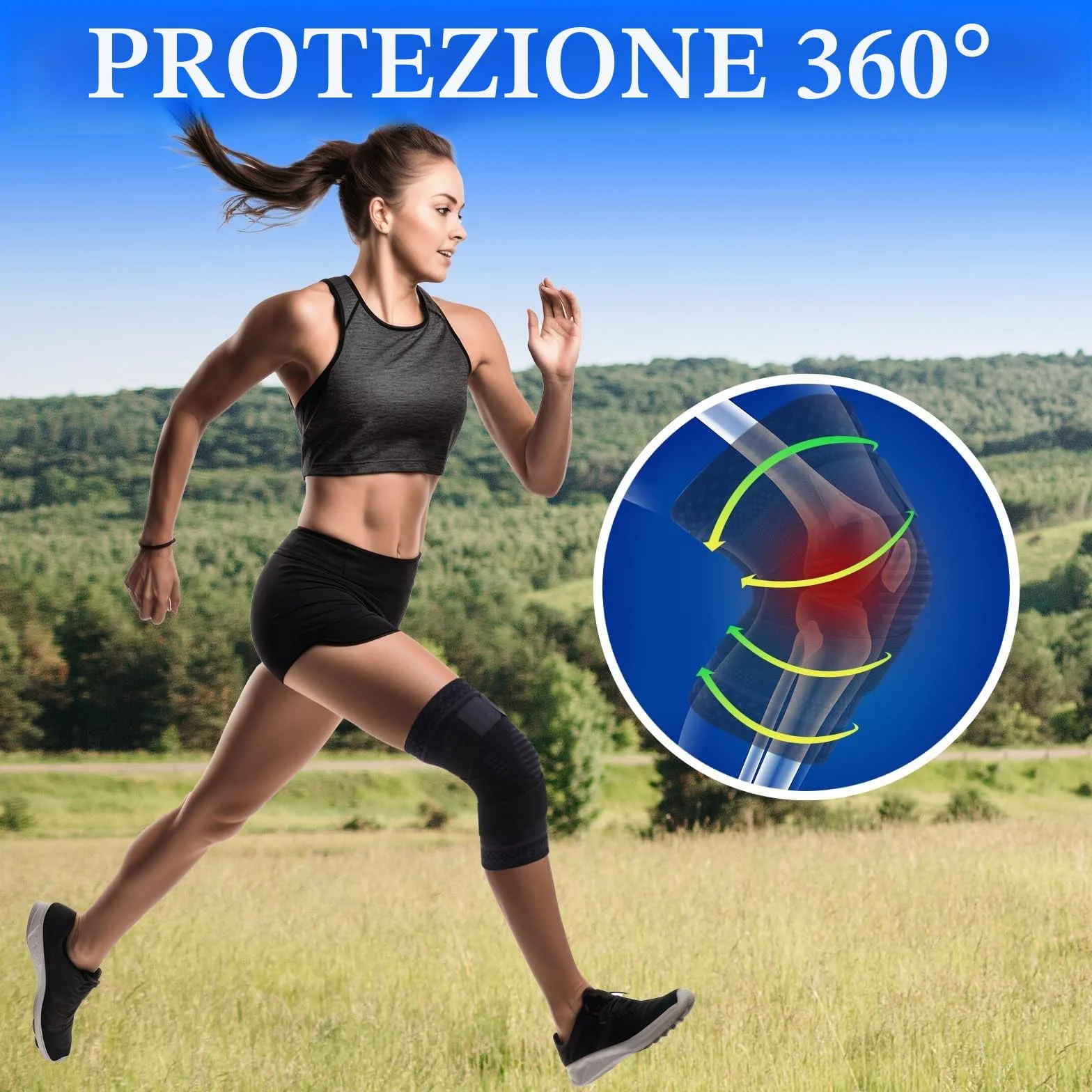Ginocchiera Ortopedica a Compressione per Uomo e Donna, Tutore Ginocchio per Artrosi e Menisco, Palestra Corsa