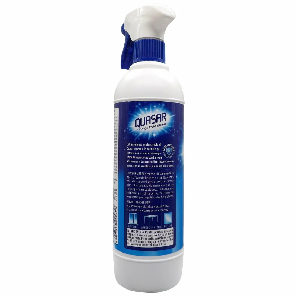 QUASAR VETRI CON ALCOOL 2xTrigger 580ml + 2xRicarica 580ml + Panno In Microfibra Soft Multiuso