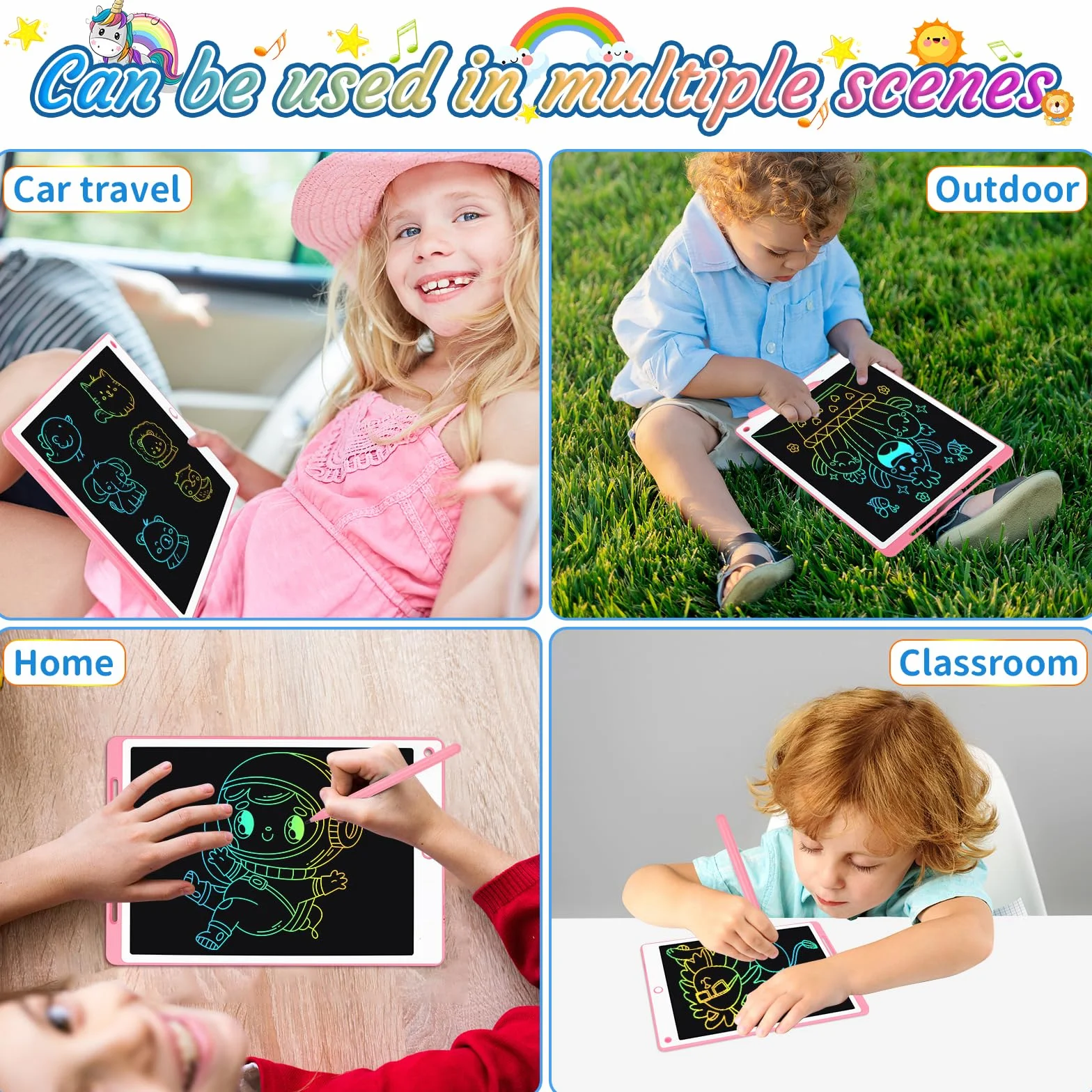 Tavoletta Grafica LCD 10.5 Pollici per Bambini con Pulsante Elimina e Blocco, Rosa