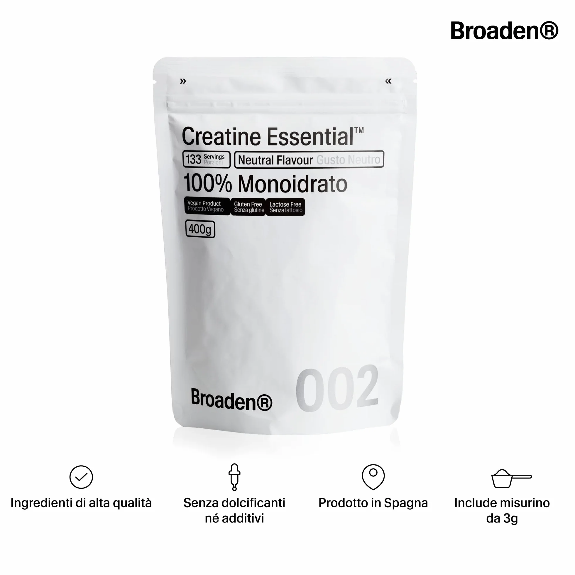 Creatina Monoidrato in Polvere 400g 133 Porzioni Micronizzata Senza Additivi Vegano